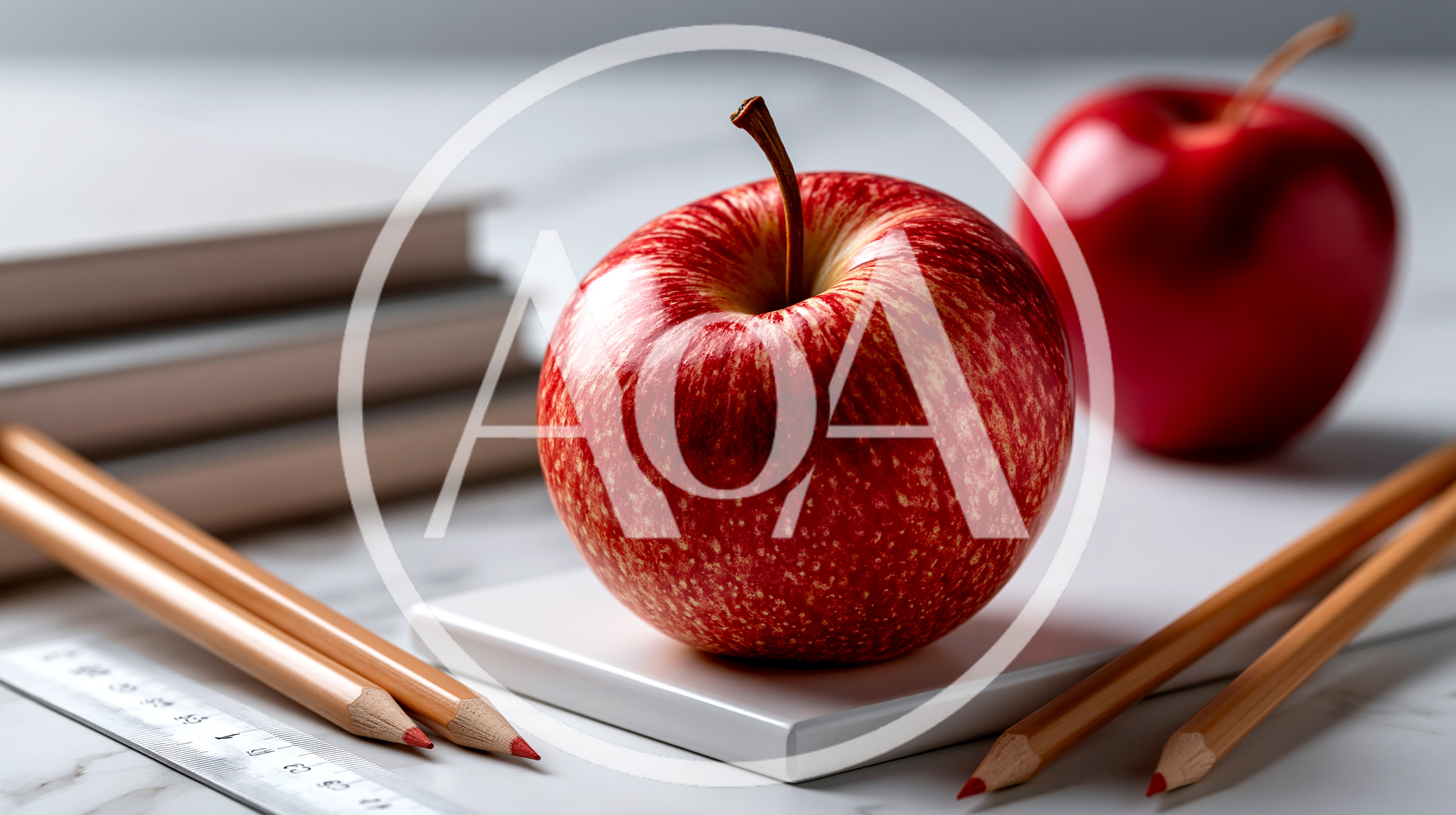 Red Apples With Pencils And Notebooks On Desk