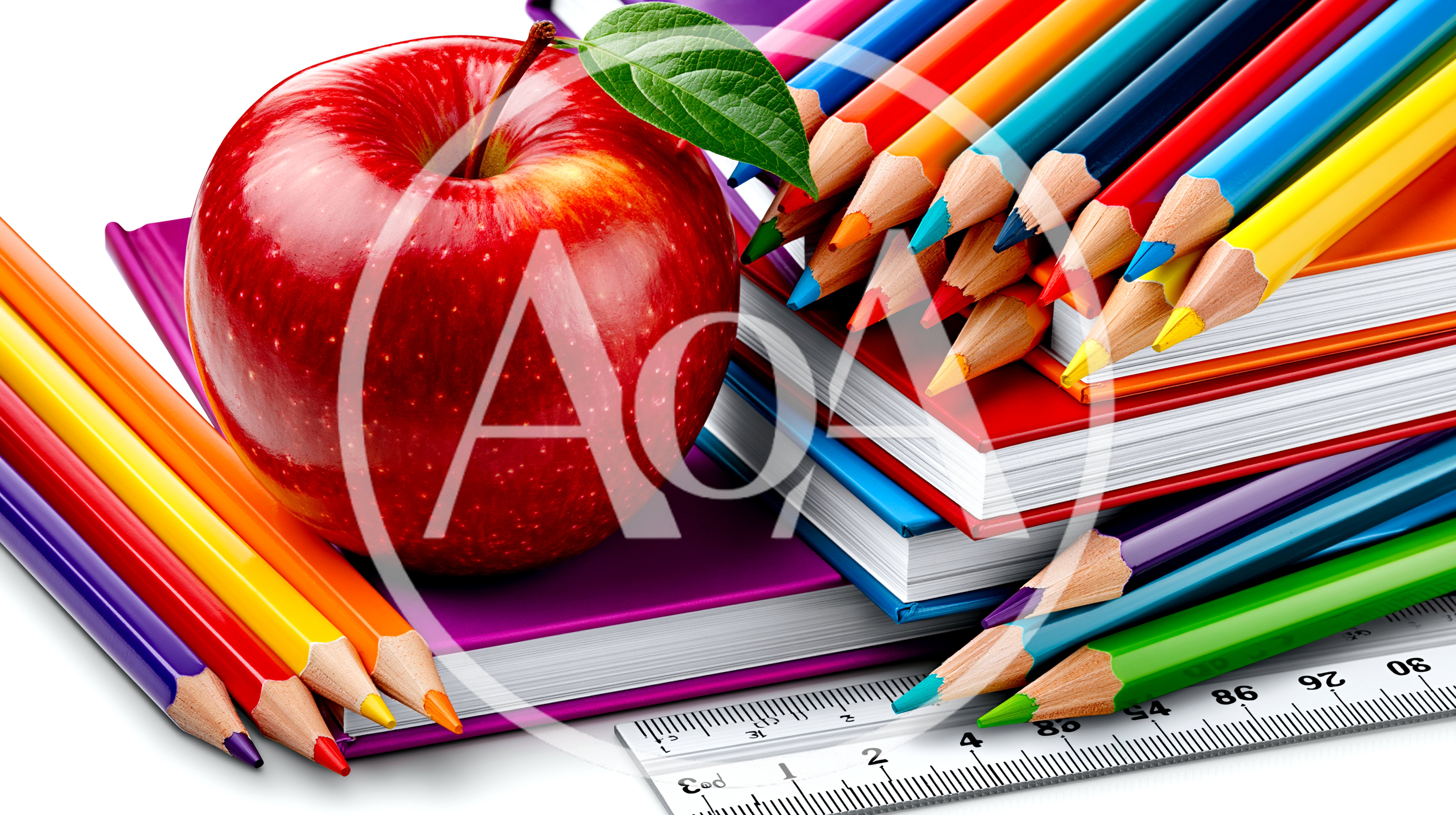 School Supplies With Red Apple And Books