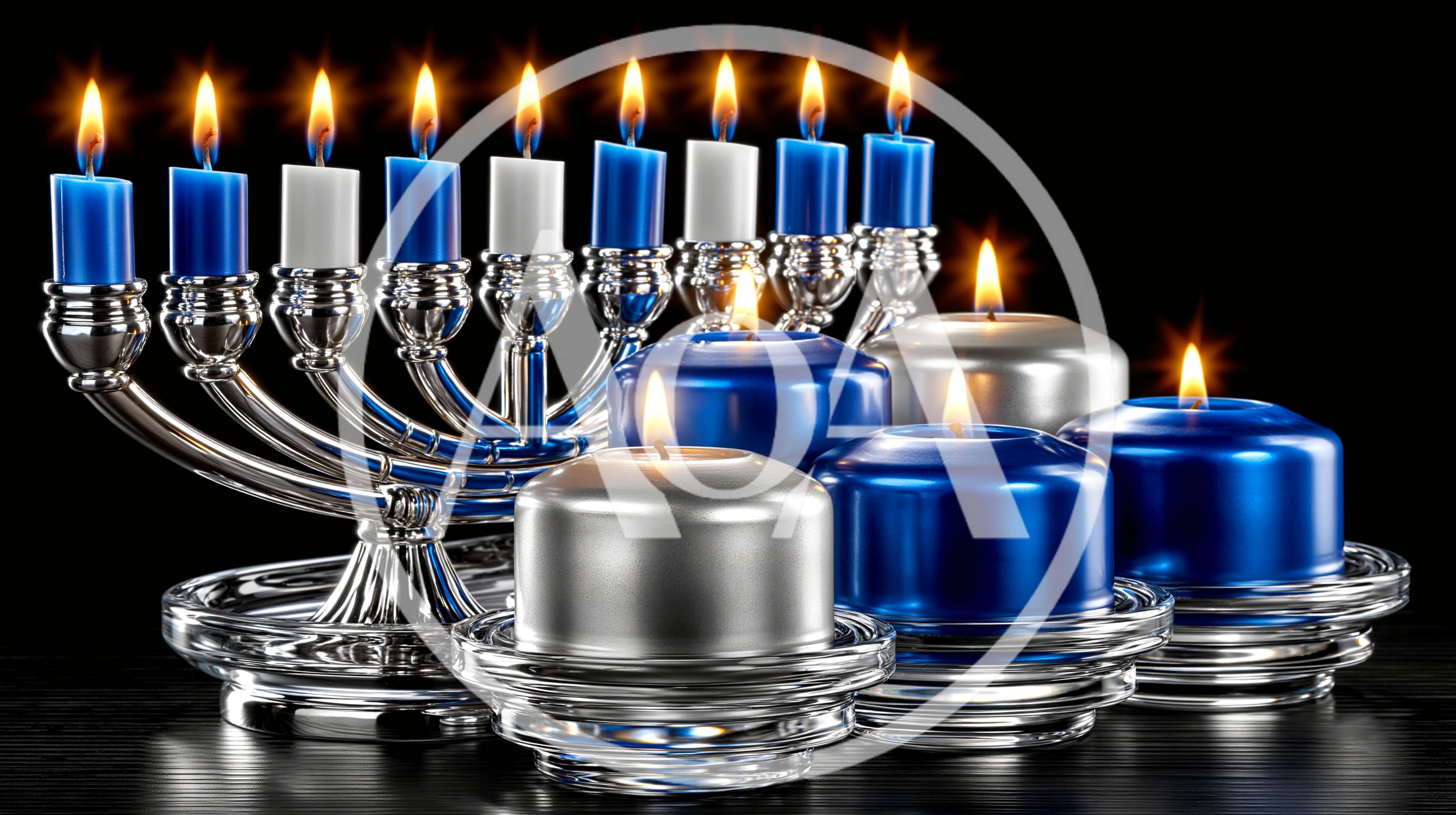 Hanukkah Menorah With Lit Candles And Decorative Pillars