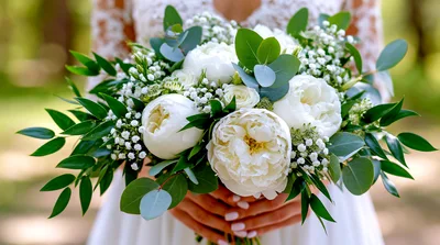Bride Holding A White Peony Wedding Bouquet