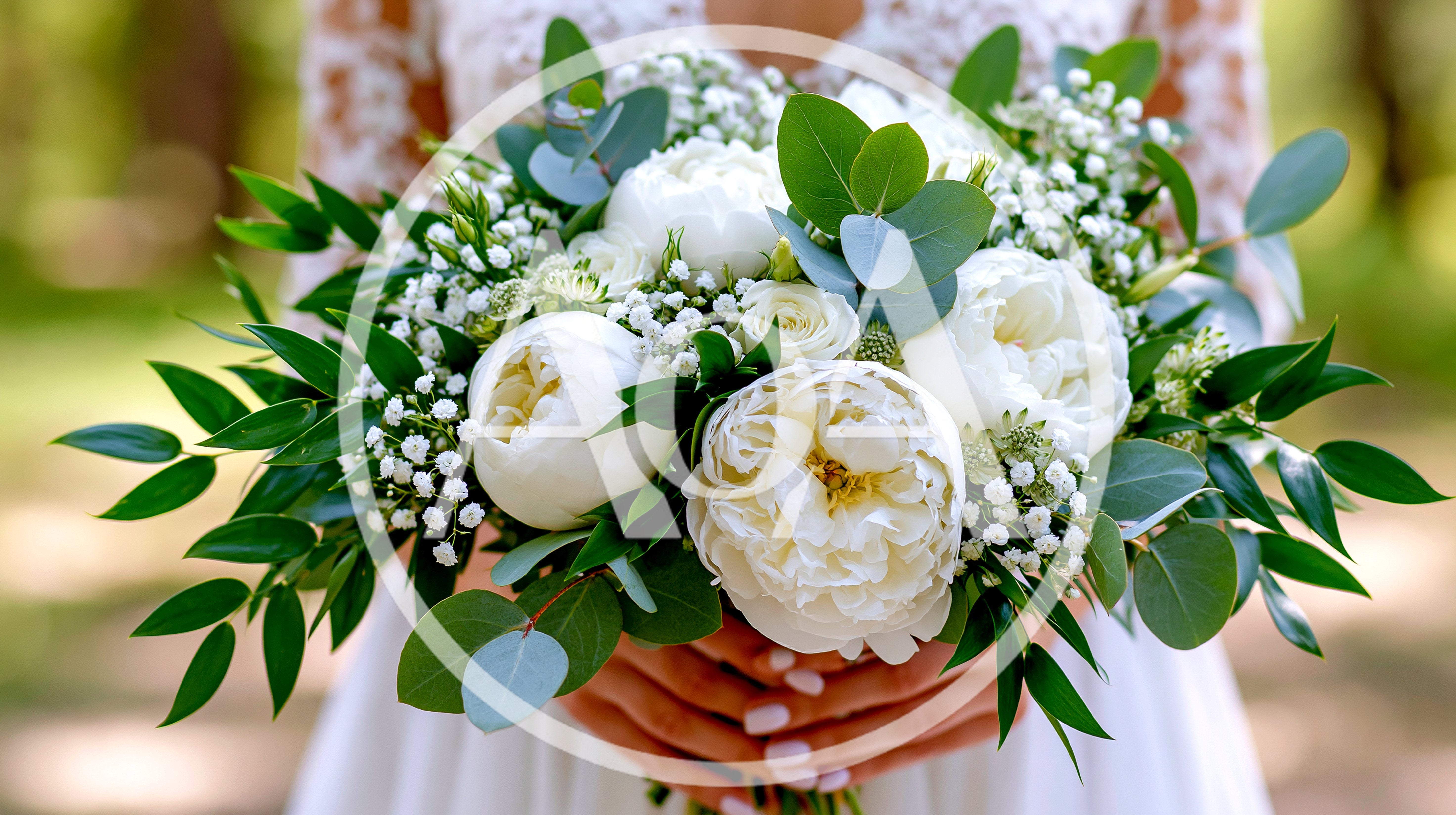 Bride Holding A White Peony Wedding Bouquet