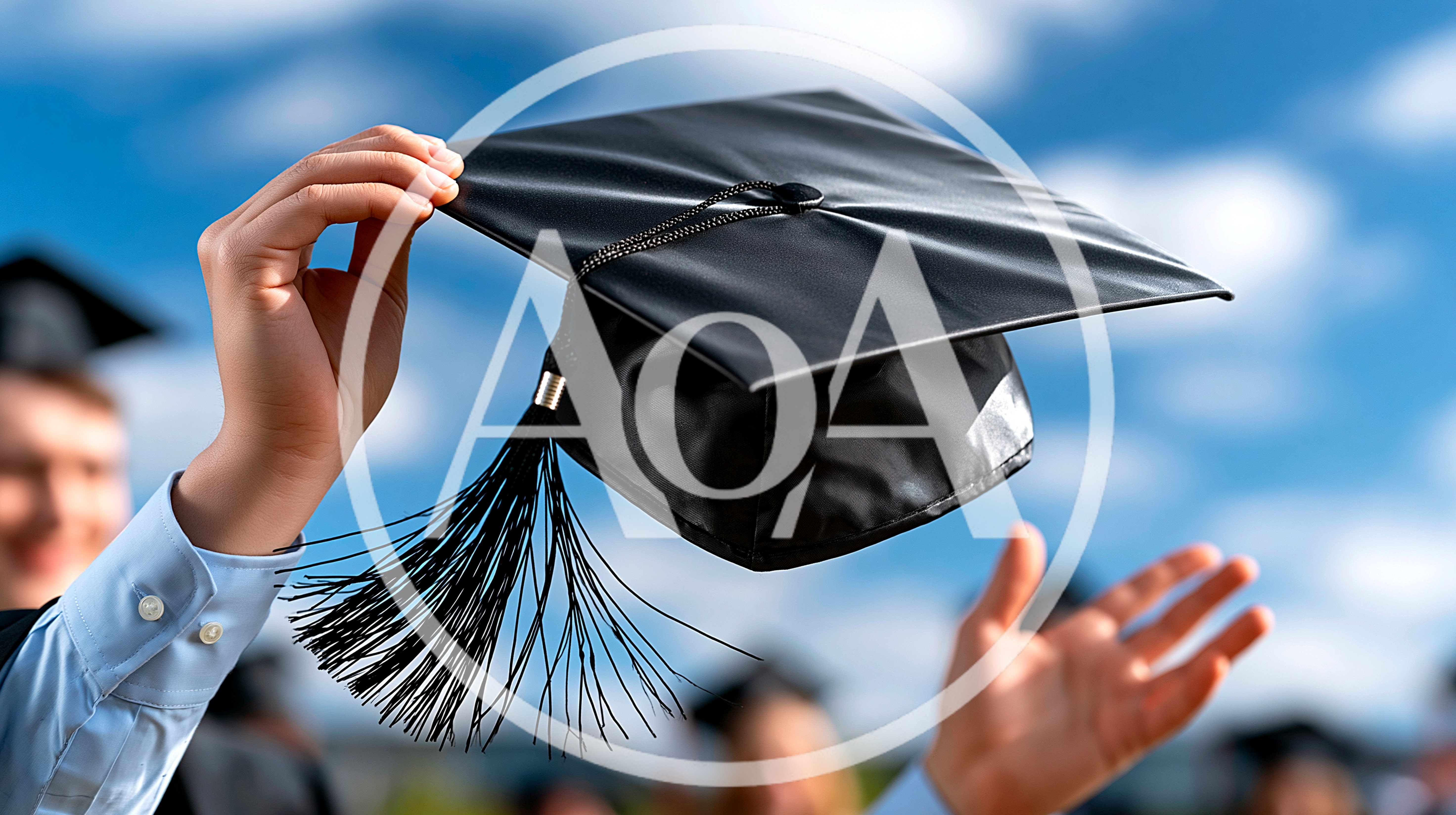 Graduates Celebrating By Throwing Caps Into The Sky