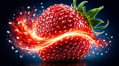Vibrant Strawberry With Glowing Energy Swirls