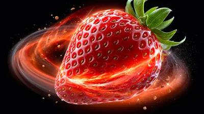 Fresh Strawberry Surrounded By Glowing Energy Swirls
