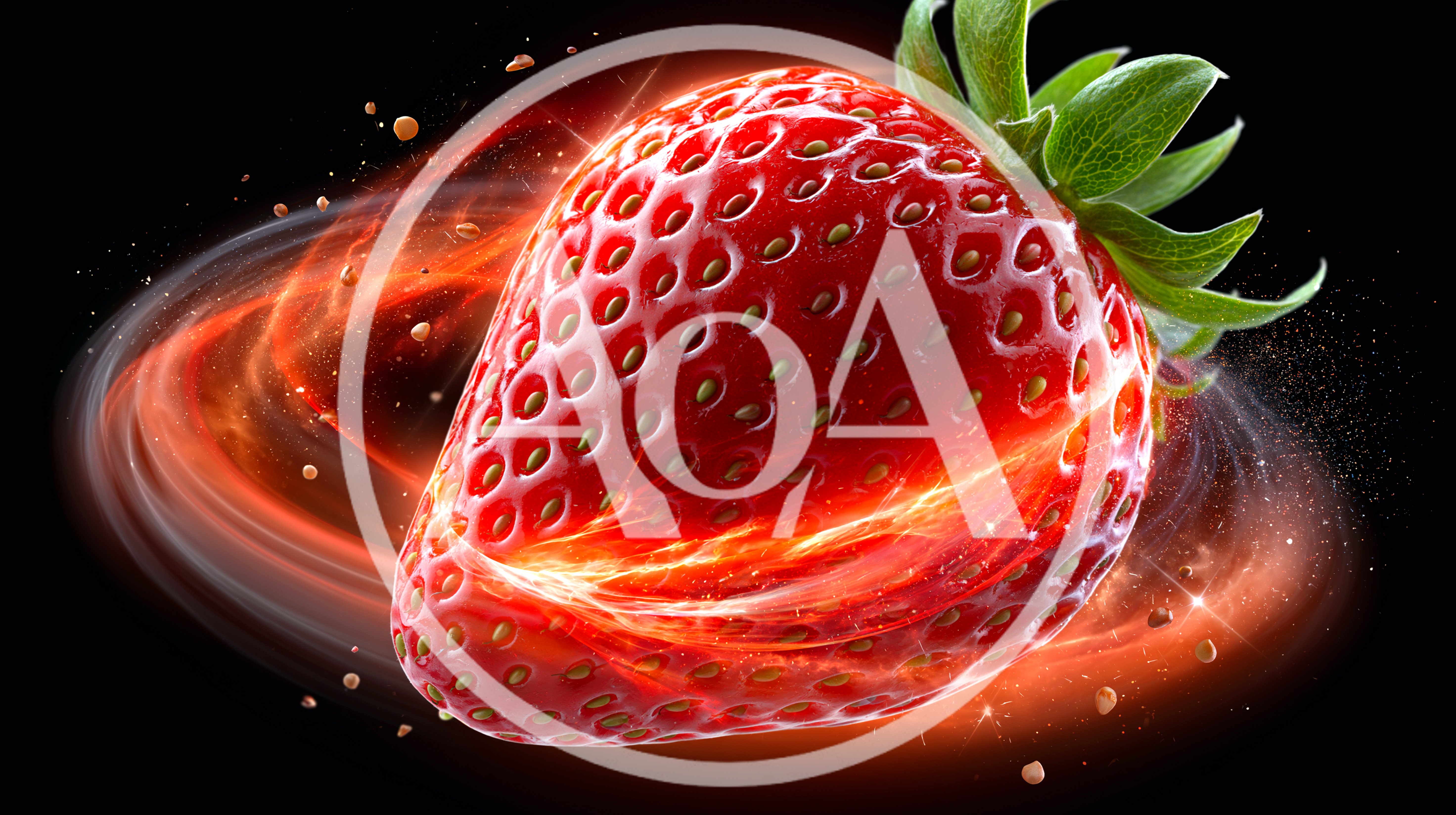 Fresh Strawberry Surrounded By Glowing Energy Swirls