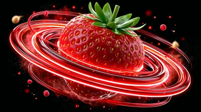 Strawberry Surrounded By Glowing Red Light Rings