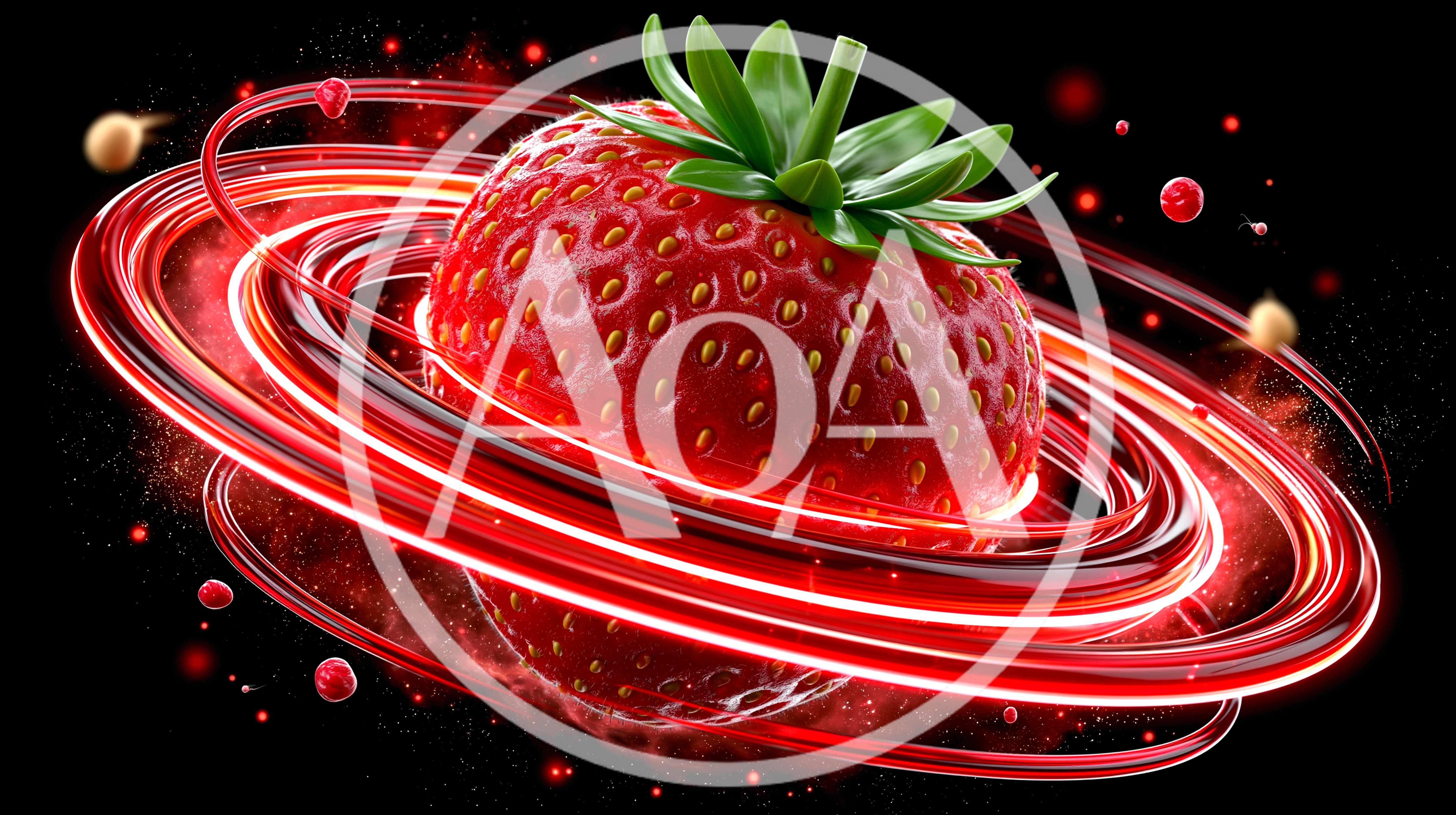 Strawberry Surrounded By Glowing Red Light Rings