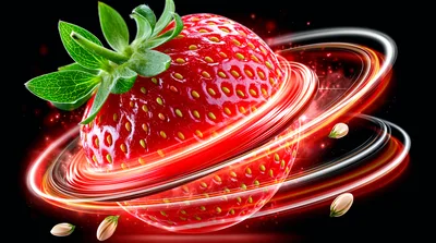 Strawberry Planet With Glowing Light Rings