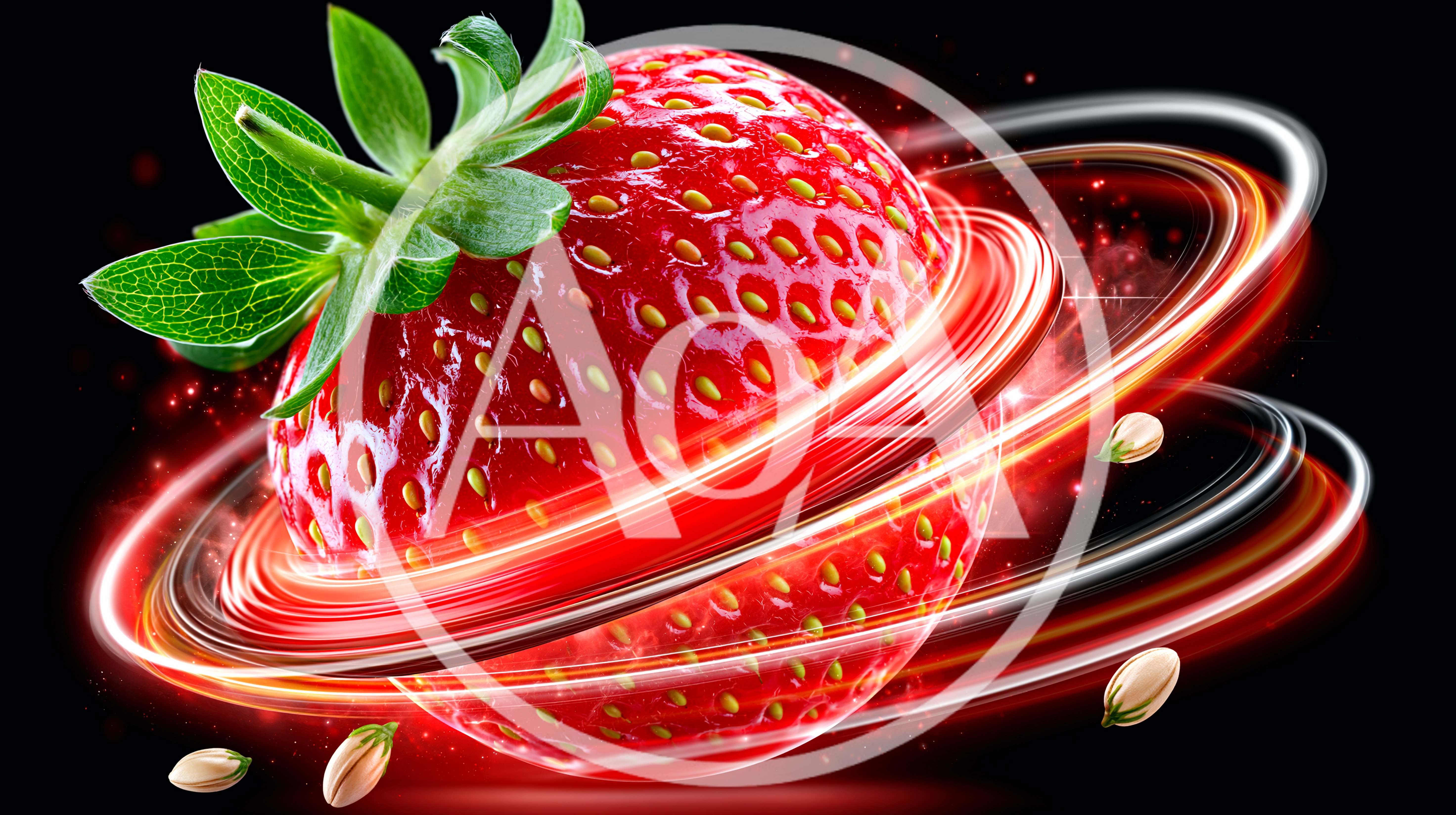 Strawberry Planet With Glowing Light Rings