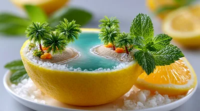 Creative Lemon Half Tropical Island Food Art