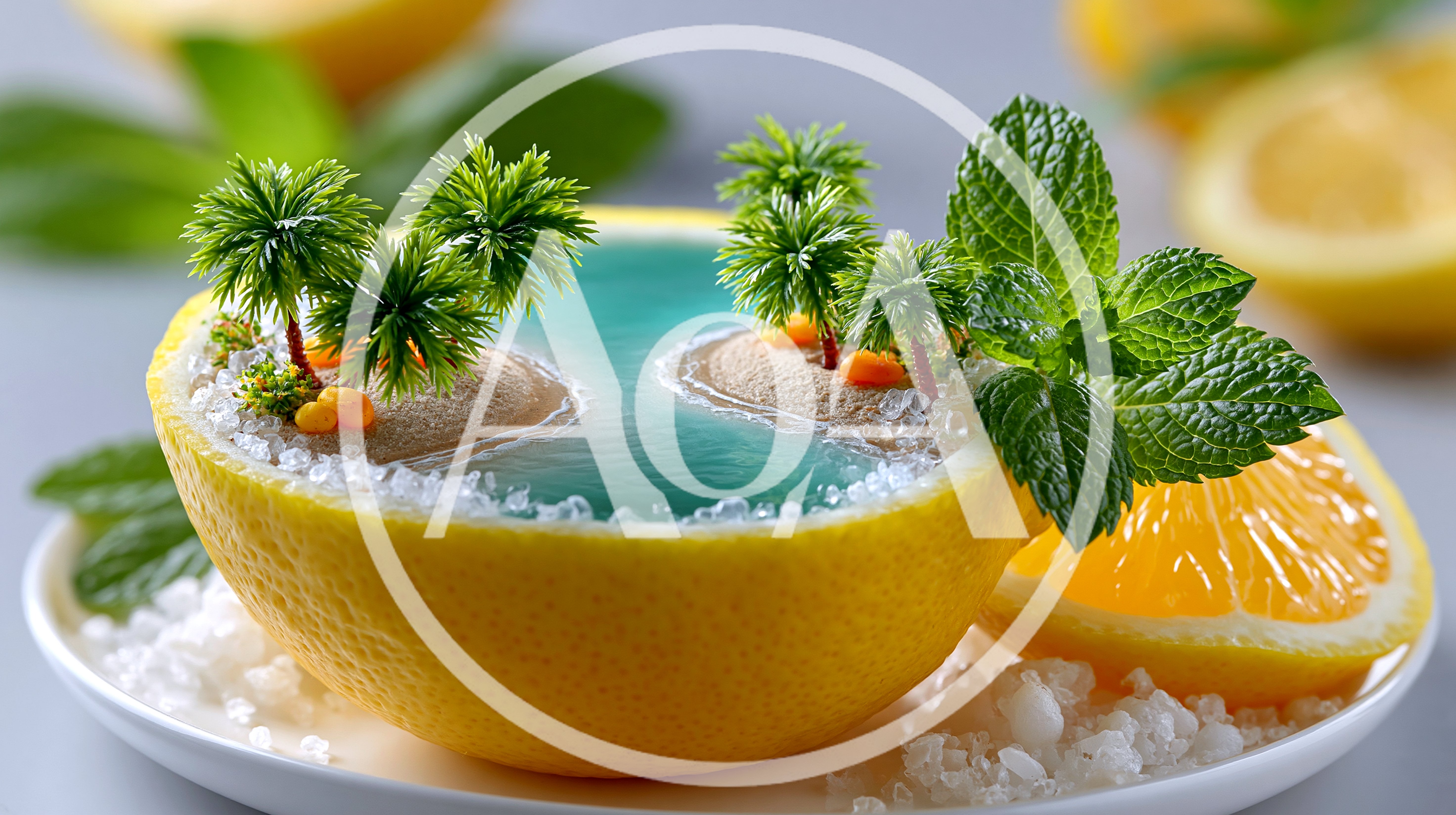 Creative Lemon Half Tropical Island Food Art