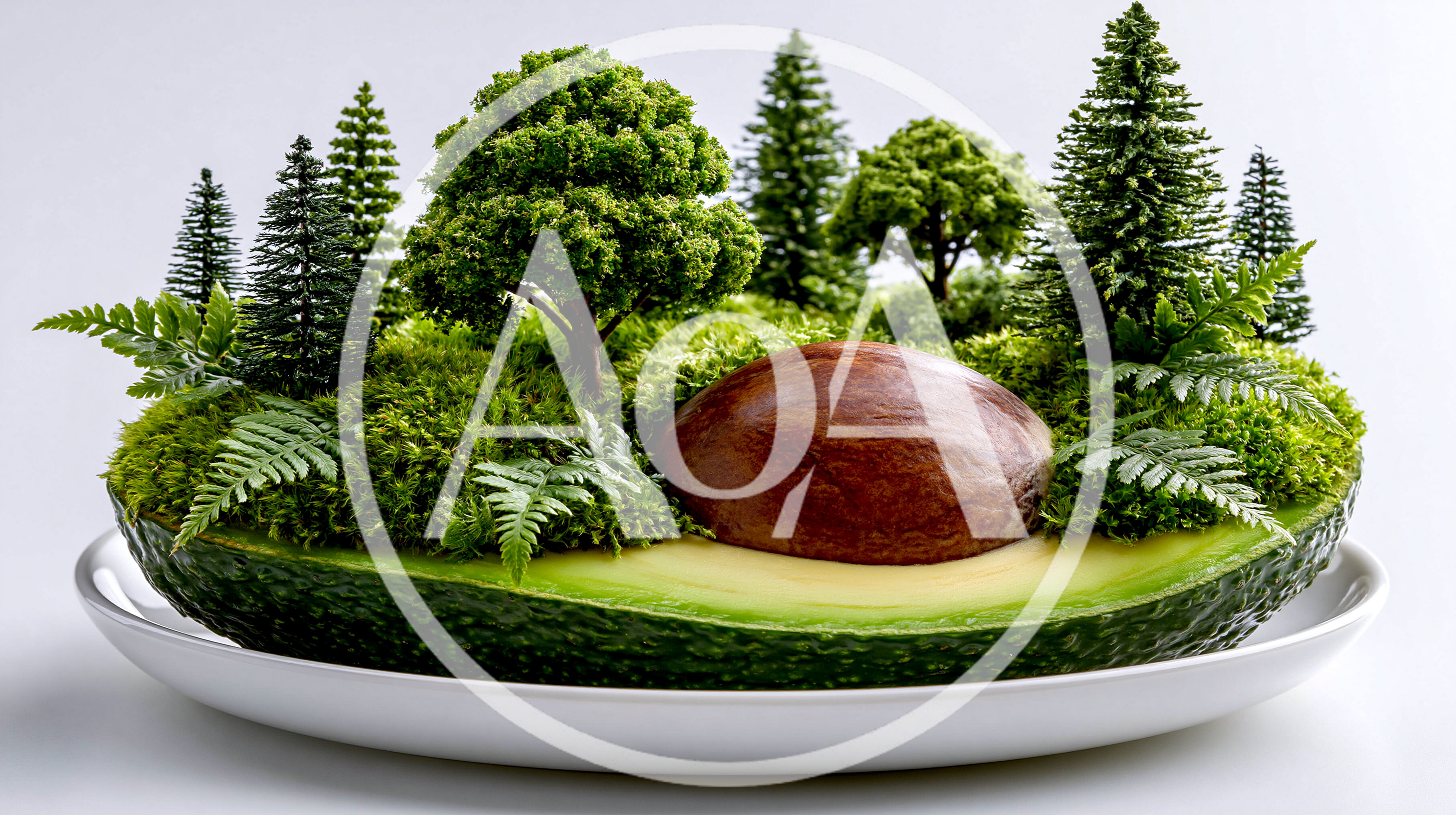 Avocado Half Styled As A Miniature Forest Landscape