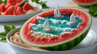 Surreal Watermelon Half Featuring Miniature Ocean Scene