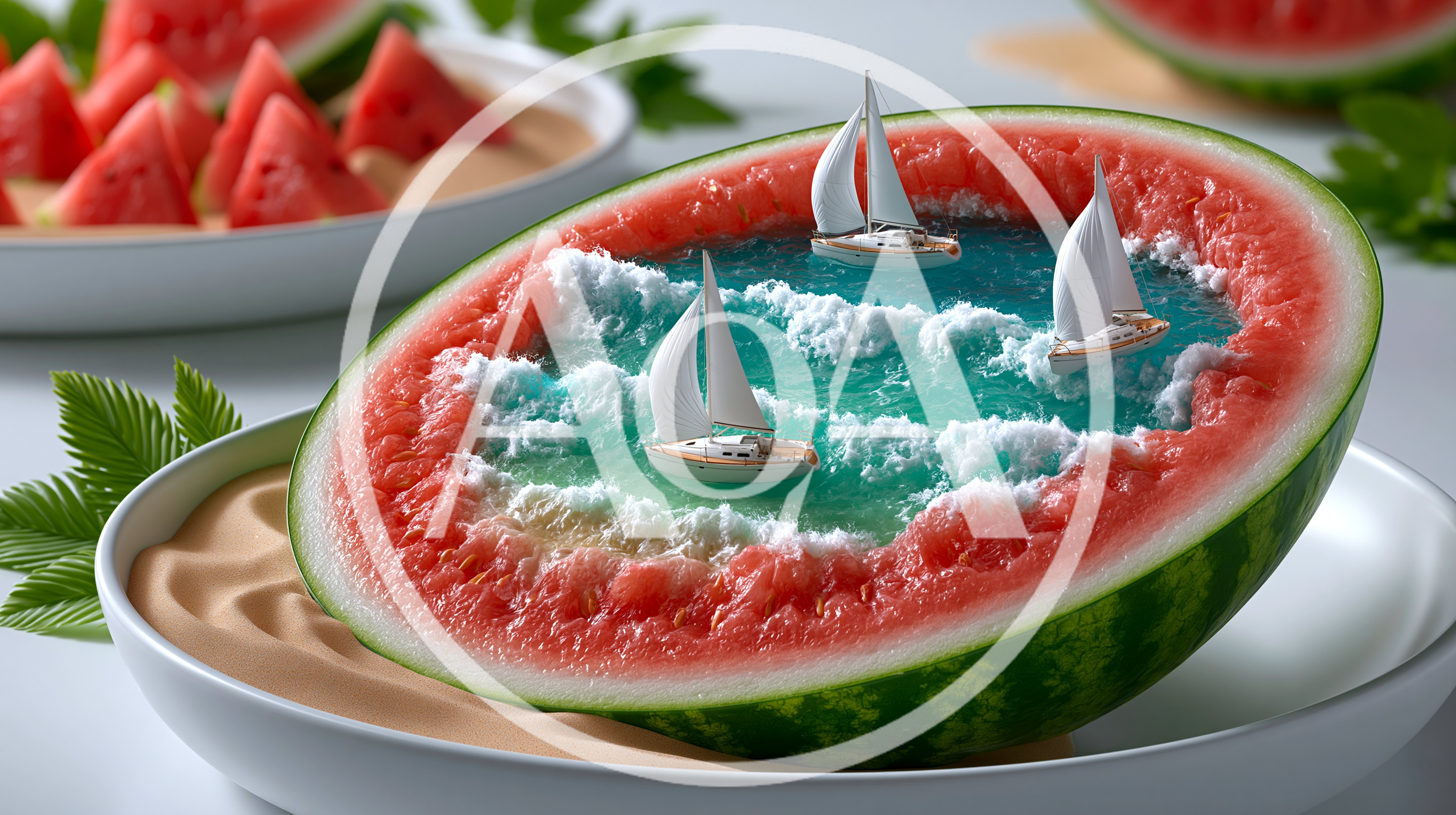 Surreal Watermelon Half Featuring Miniature Ocean Scene