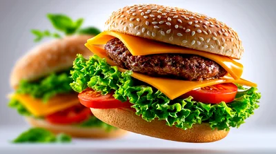 Two Delicious Cheeseburgers With Fresh Lettuce And Tomatoes