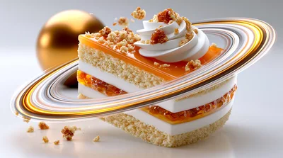 Surreal Cake Slice With Saturn Style Rings