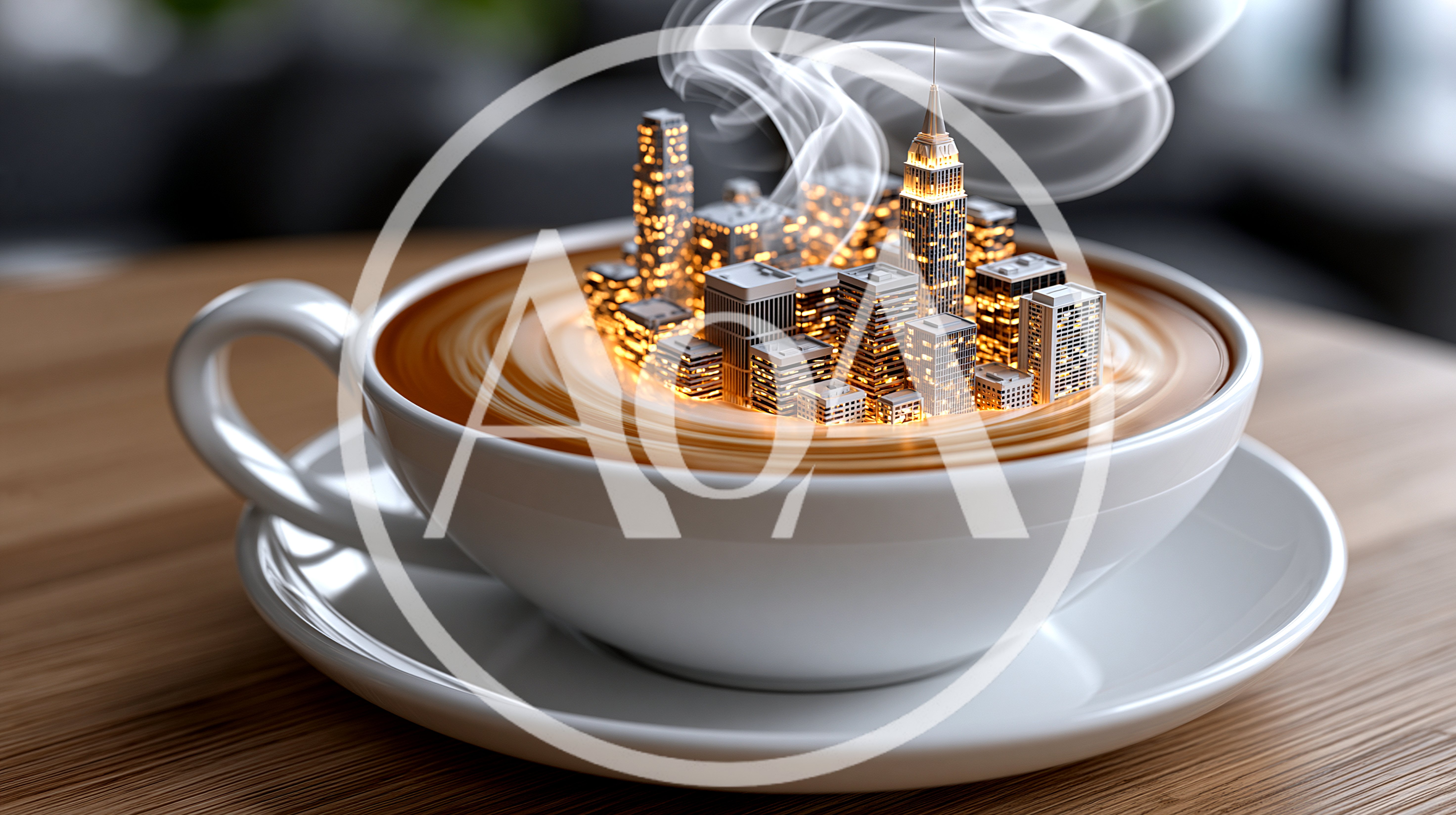 Miniature Cityscape Inside A Coffee Cup