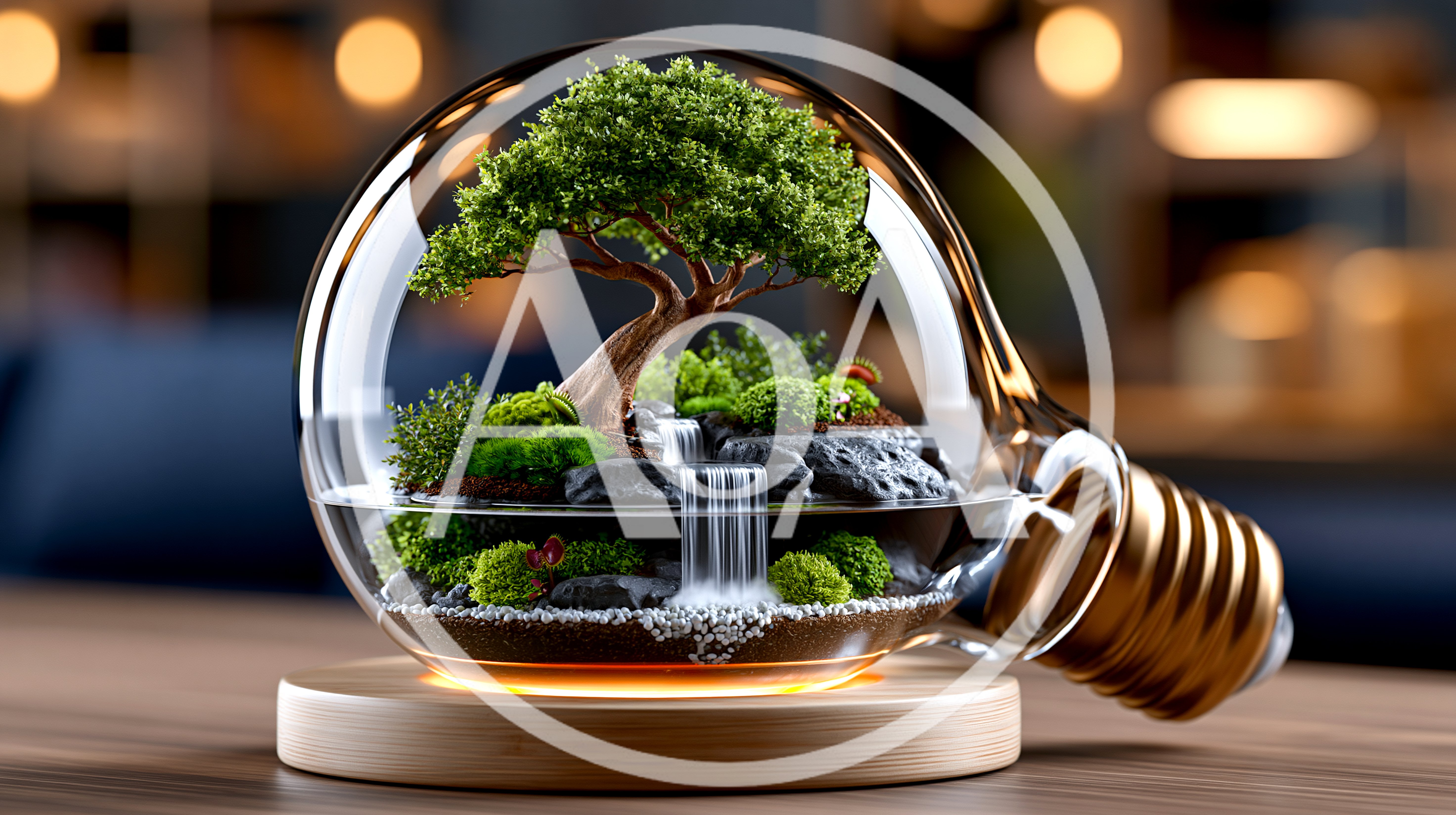 Miniature Bonsai Tree Inside A Glass Light Bulb Terrarium