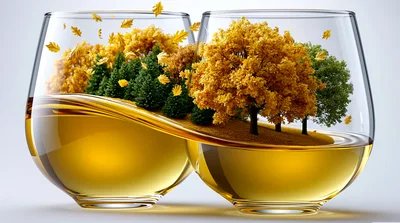 Surreal Autumn Forest Landscape Inside Two Glass Bowls
