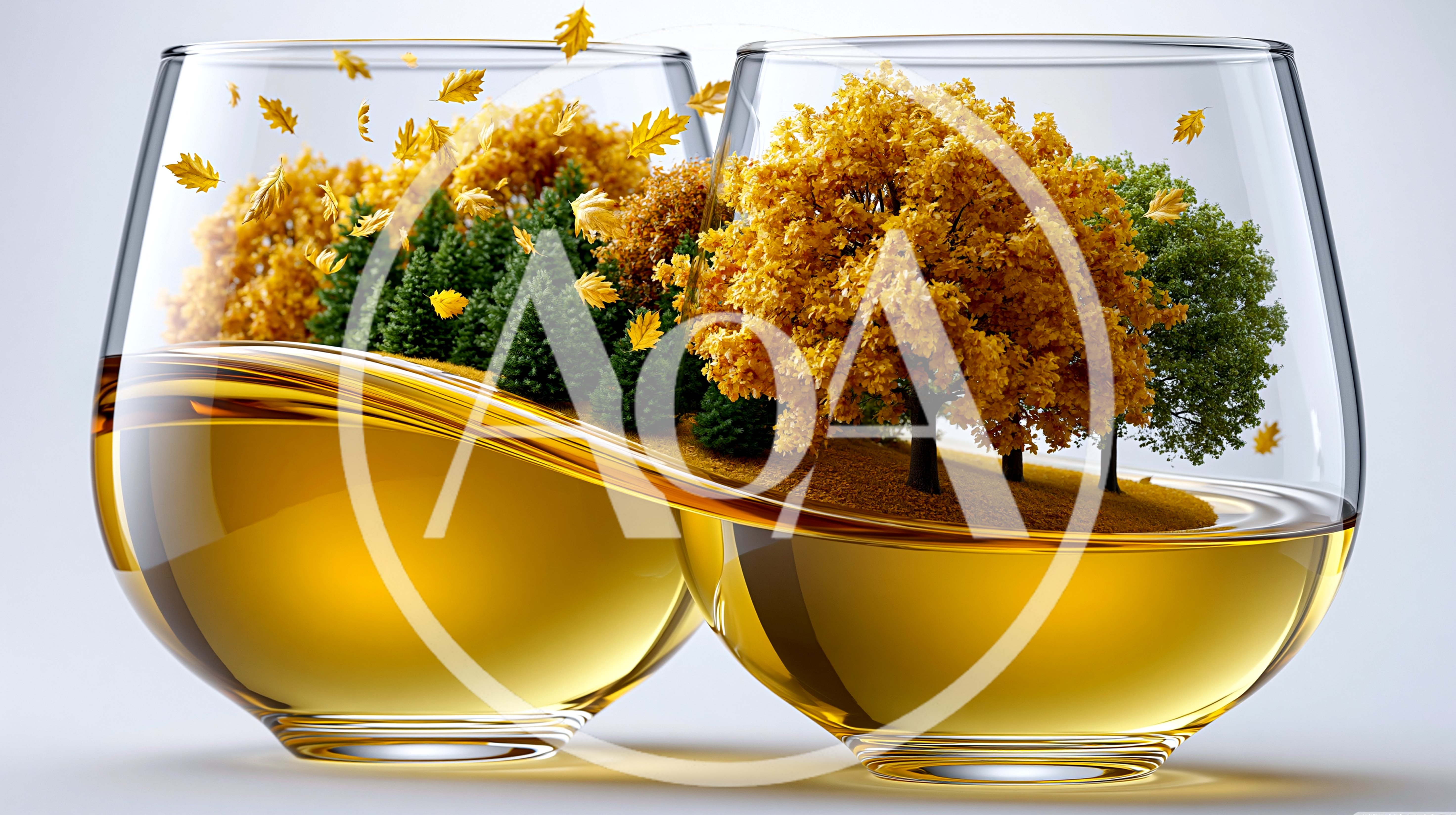 Surreal Autumn Forest Landscape Inside Two Glass Bowls