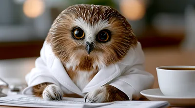 Cute Owl Wearing A Lab Coat Reading Documents