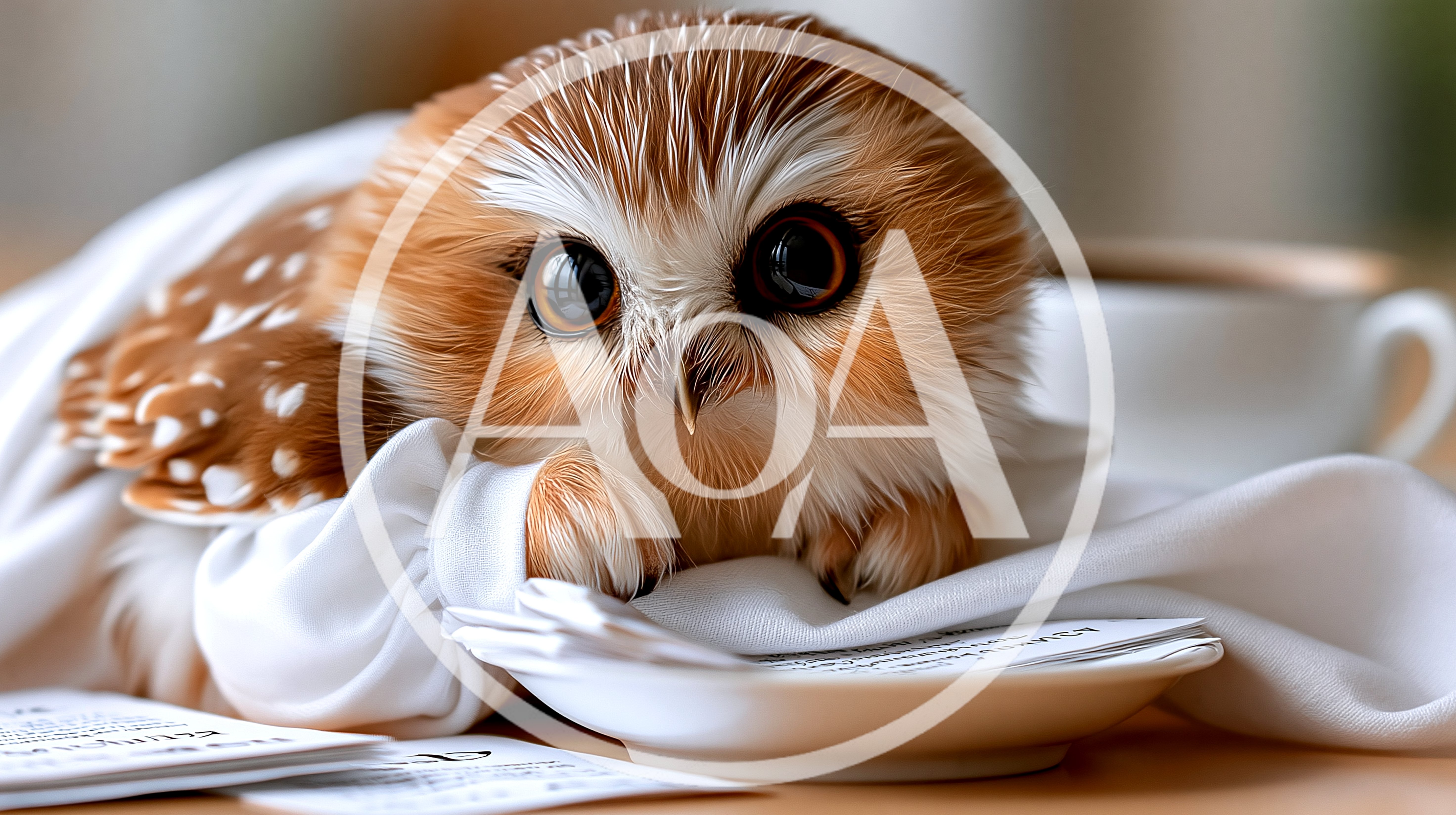 Cute Saw-Whet Owl Resting On A White Cloth