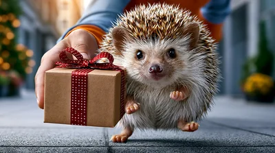 Cute Hedgehog Holding A Small Gift Box