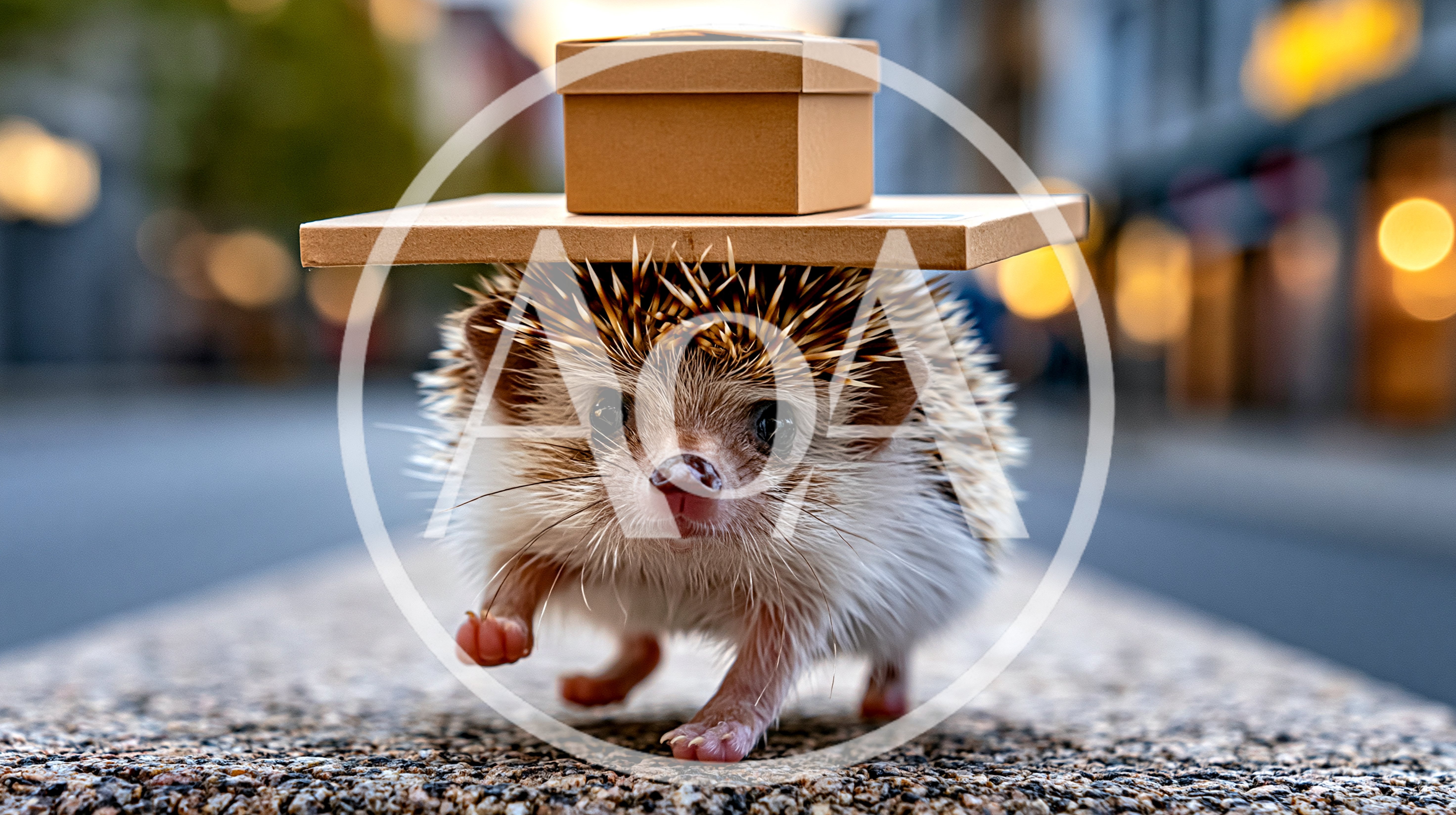 Hedgehog Balancing A Small Cardboard Box On Head