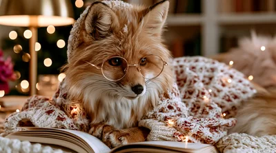 Cute Fox Wearing Glasses Reading A Book