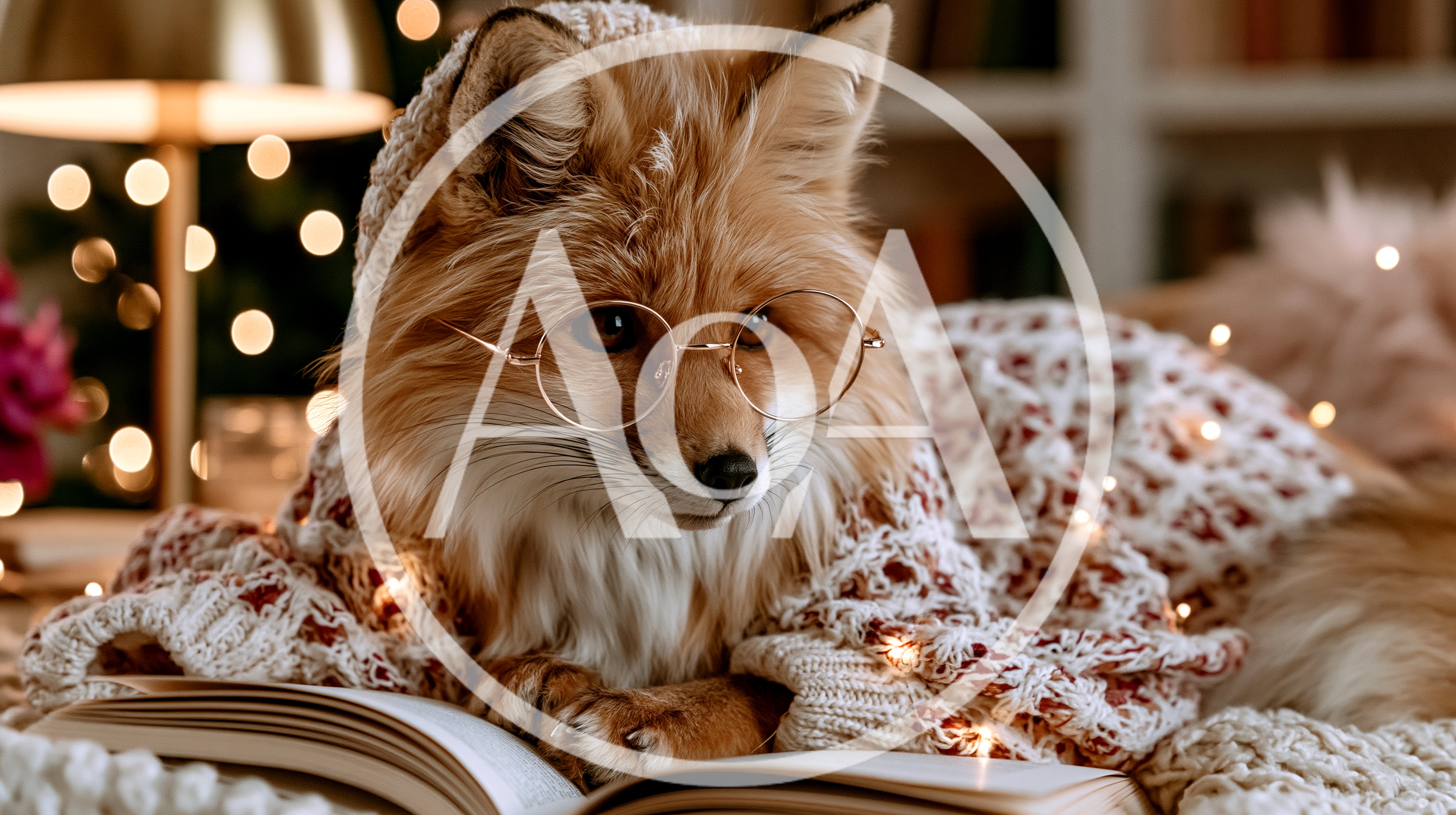 Cute Fox Wearing Glasses Reading A Book