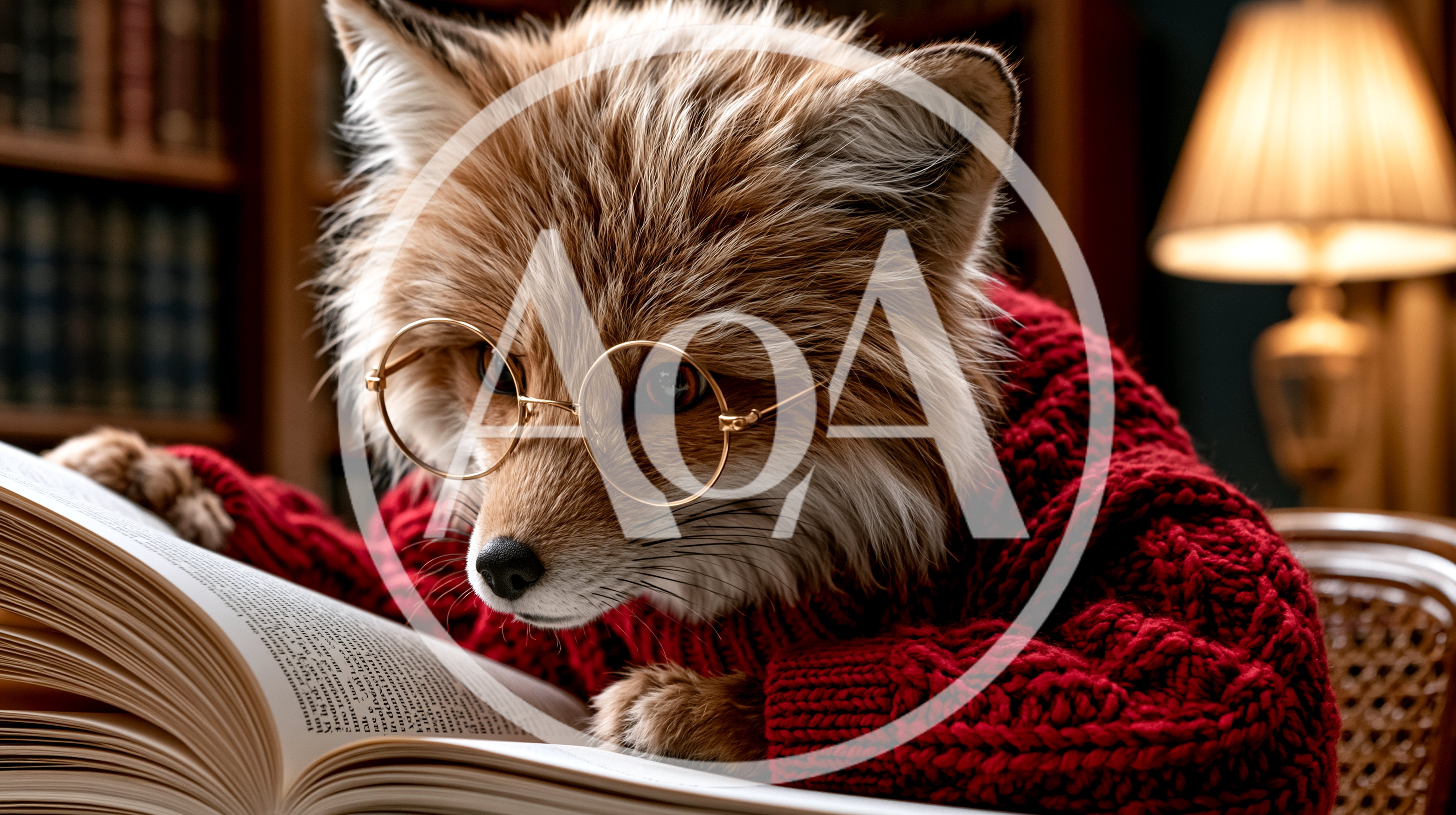 Anthropomorphic Fox Wearing Glasses Reading A Book