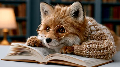 Cute Fox Wearing Glasses Reading A Book