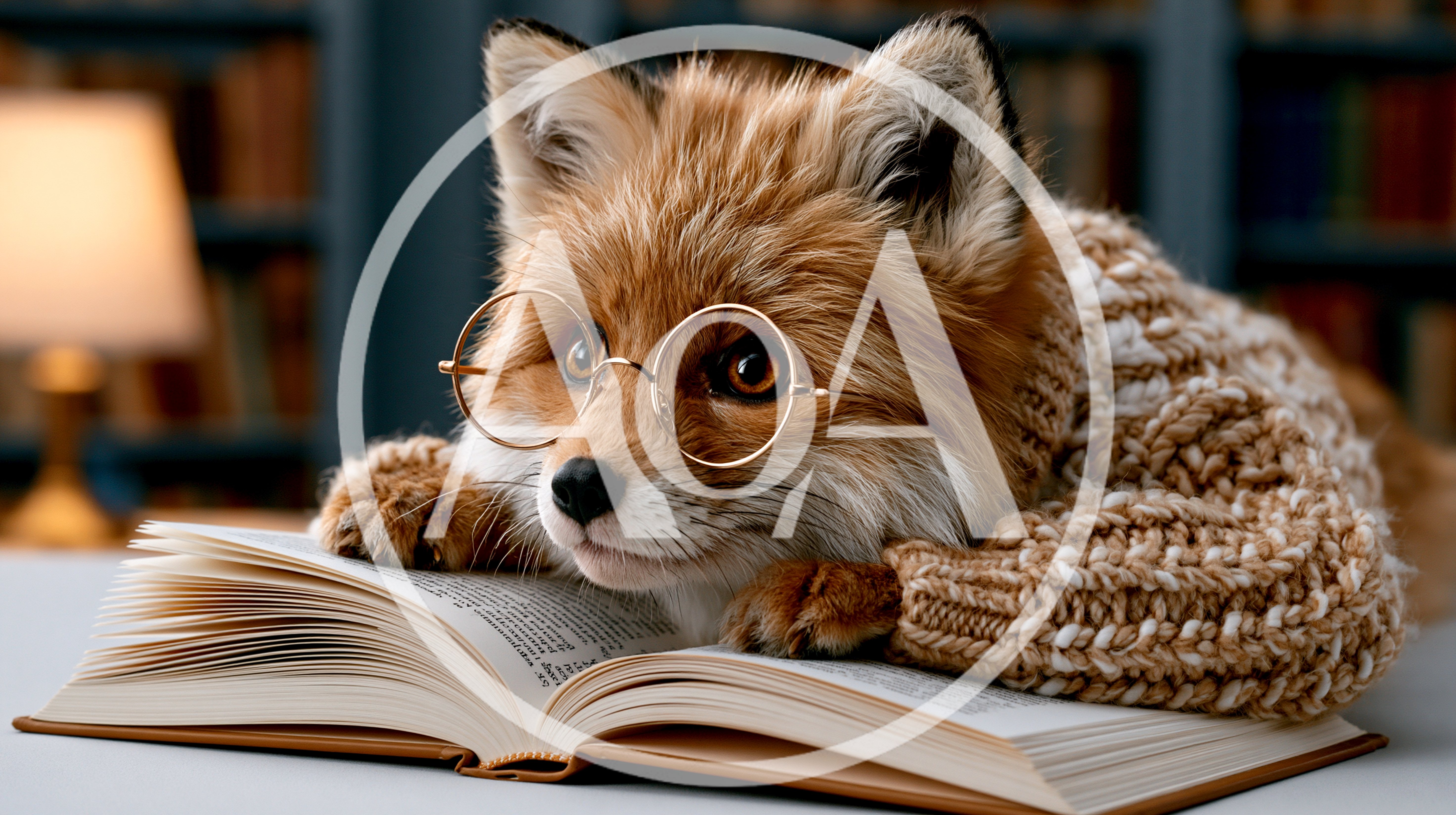 Cute Fox Wearing Glasses Reading A Book