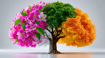 Conceptual Tree Representing Four Seasons Of Nature