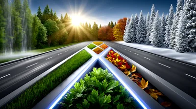 Conceptual Road Representing Four Seasons Transition