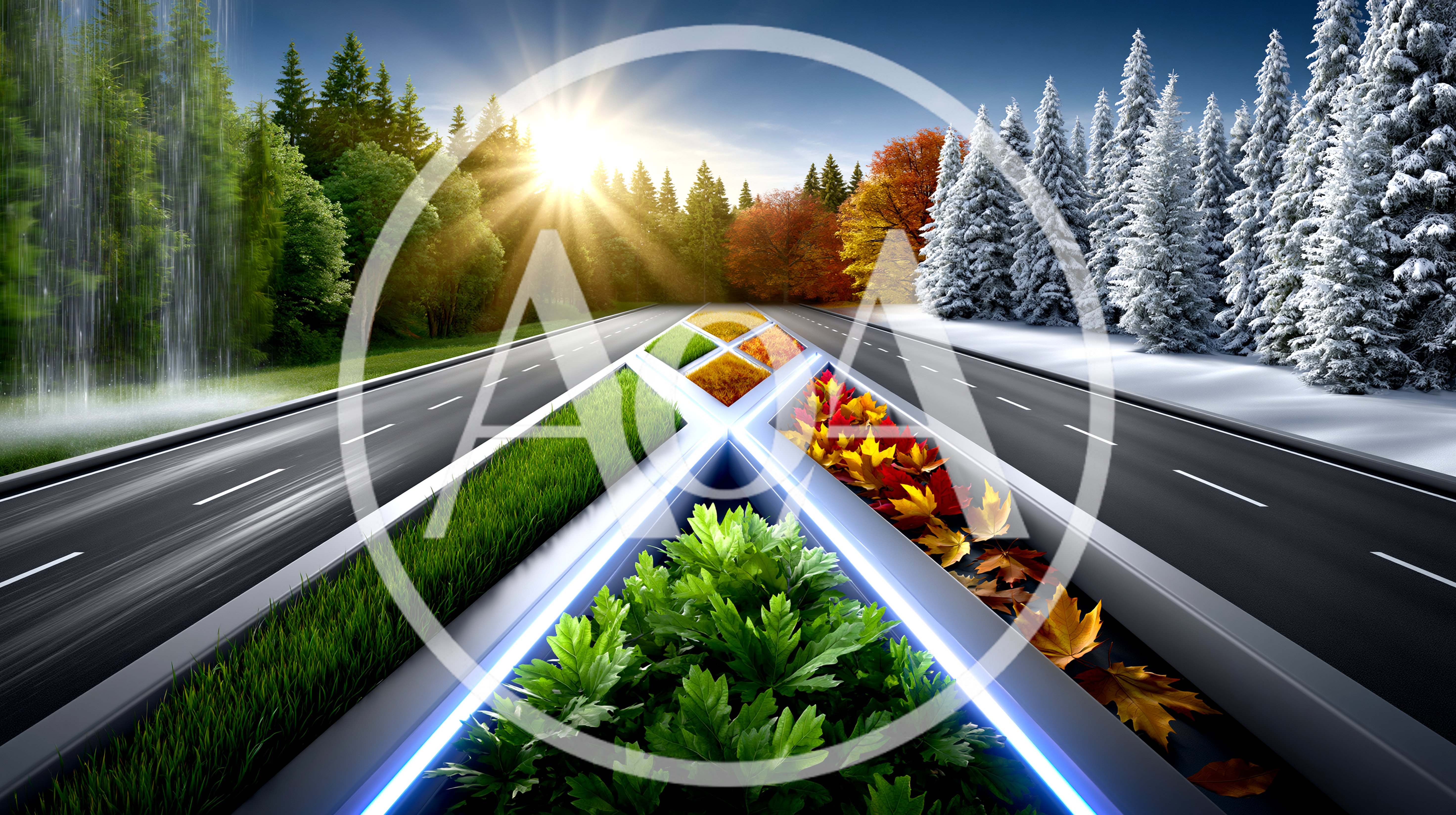 Conceptual Road Representing Four Seasons Transition