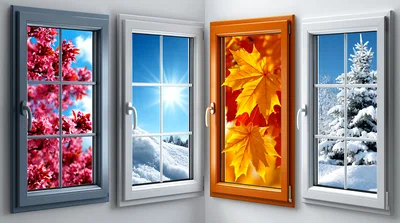 Four Windows Displaying Different Seasonal Landscapes