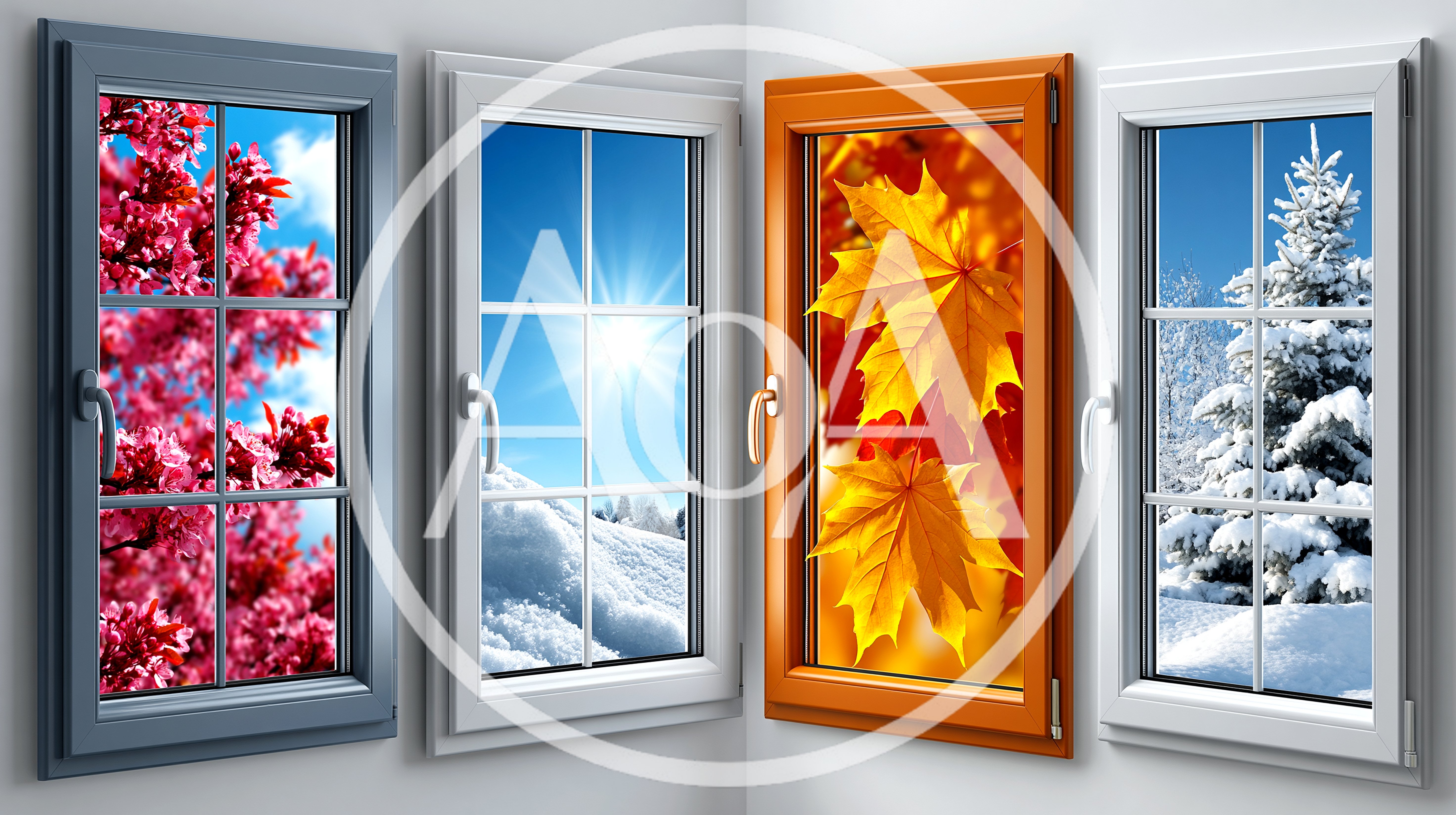 Four Windows Displaying Different Seasonal Landscapes