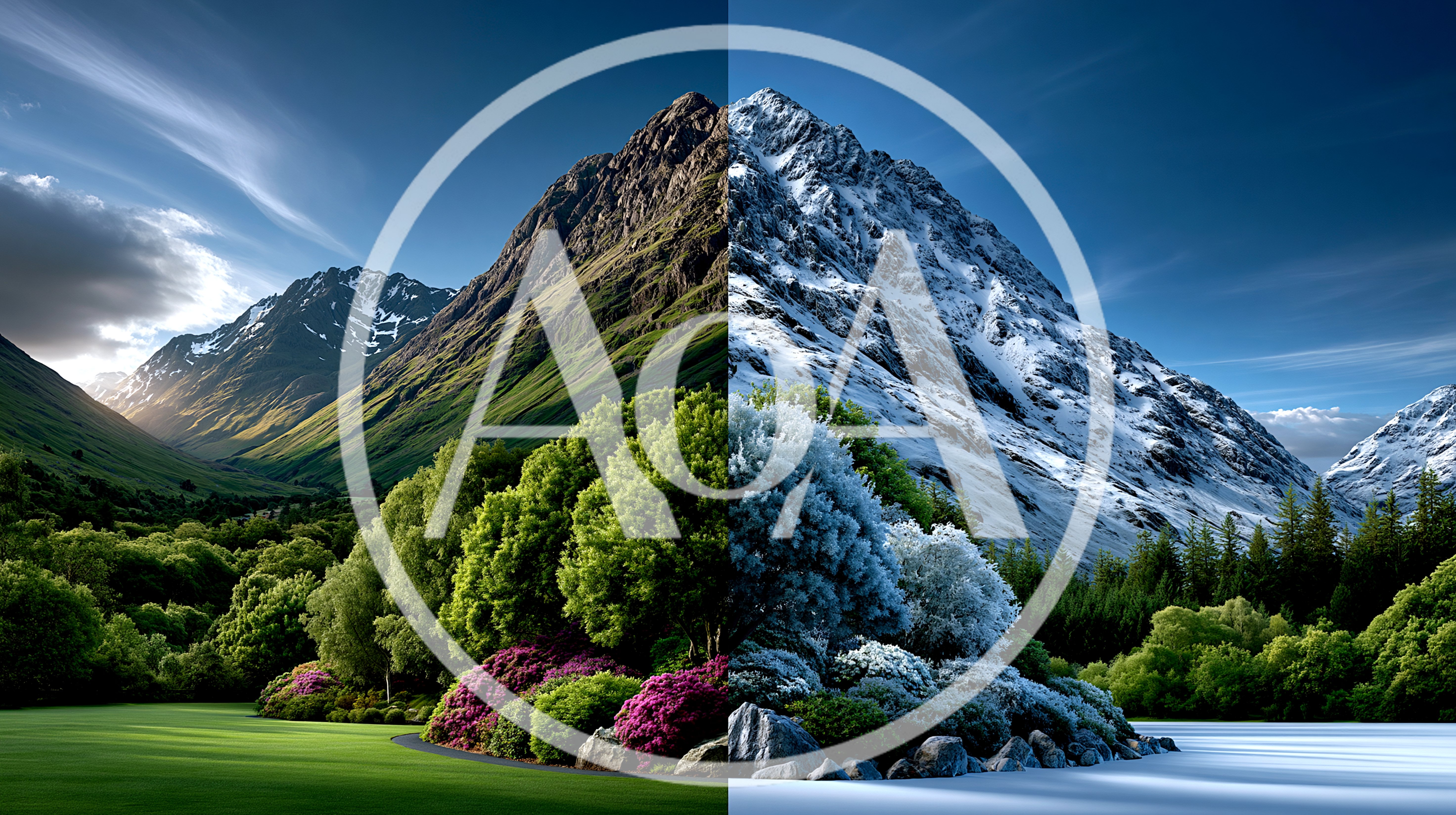 Split Screen Landscape Showing Summer And Winter Seasons