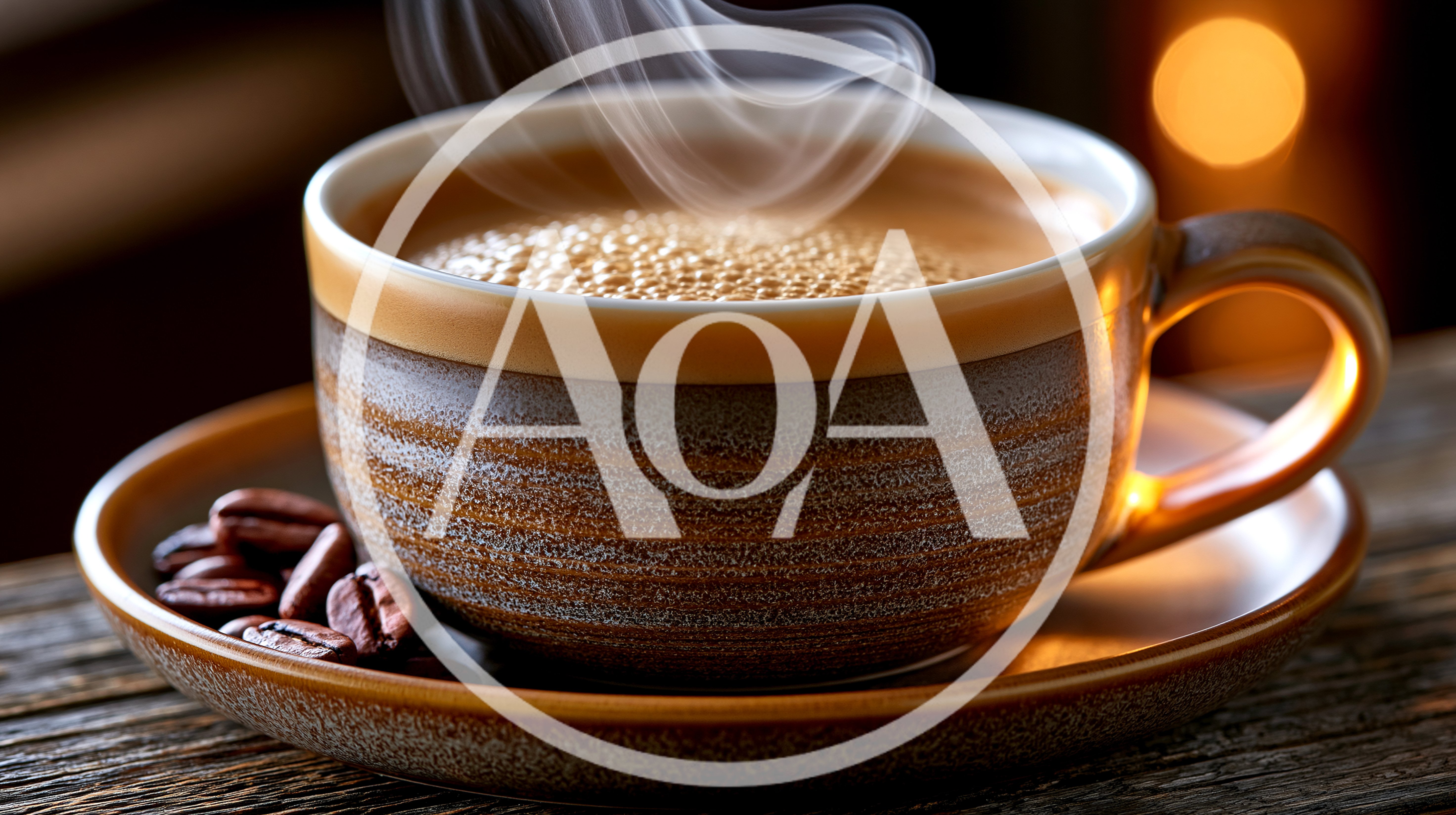 Steaming Cup Of Coffee With Roasted Beans