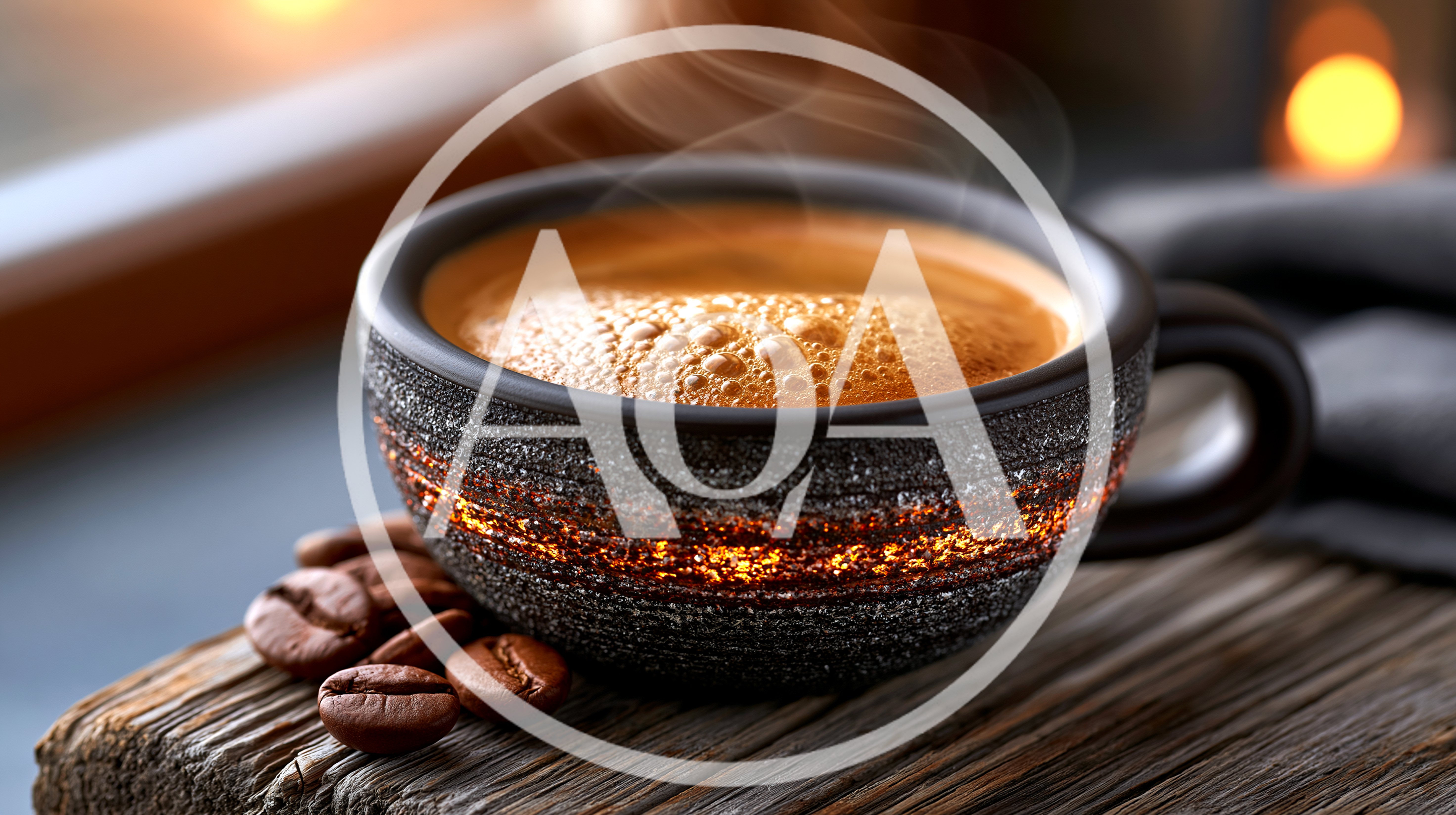 Steaming Cup Of Espresso With Coffee Beans