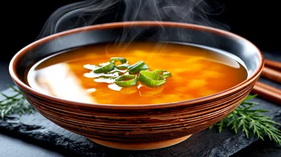 Steaming Bowl Of Miso Soup With Green Onions