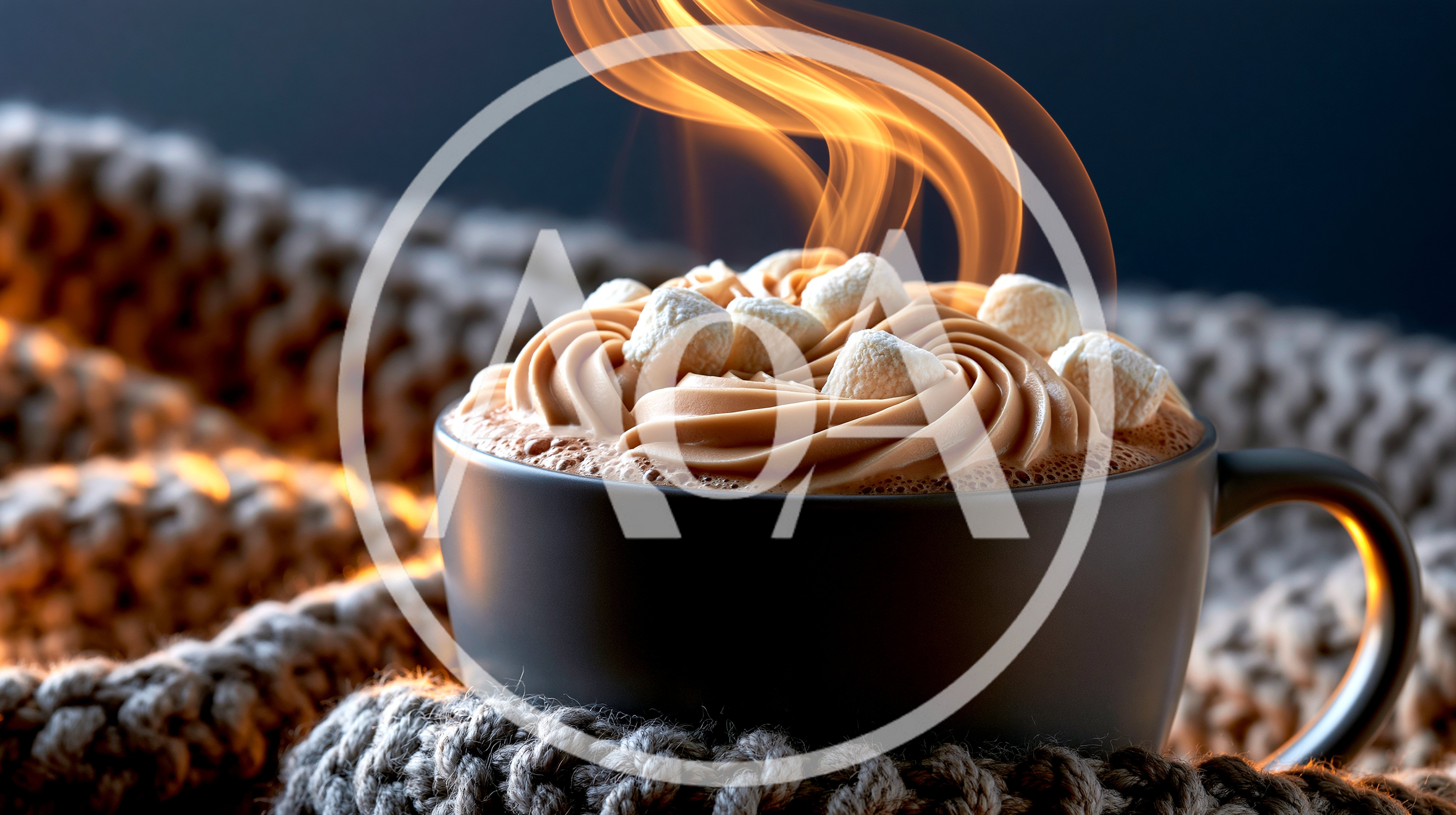 Hot Chocolate With Marshmallows In A Knitted Mug