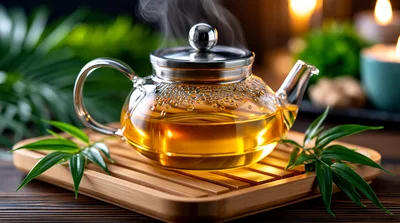 Glass Teapot With Steaming Herbal Tea