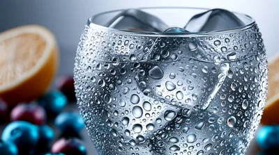Glass Of Cold Water With Ice And Fruit
