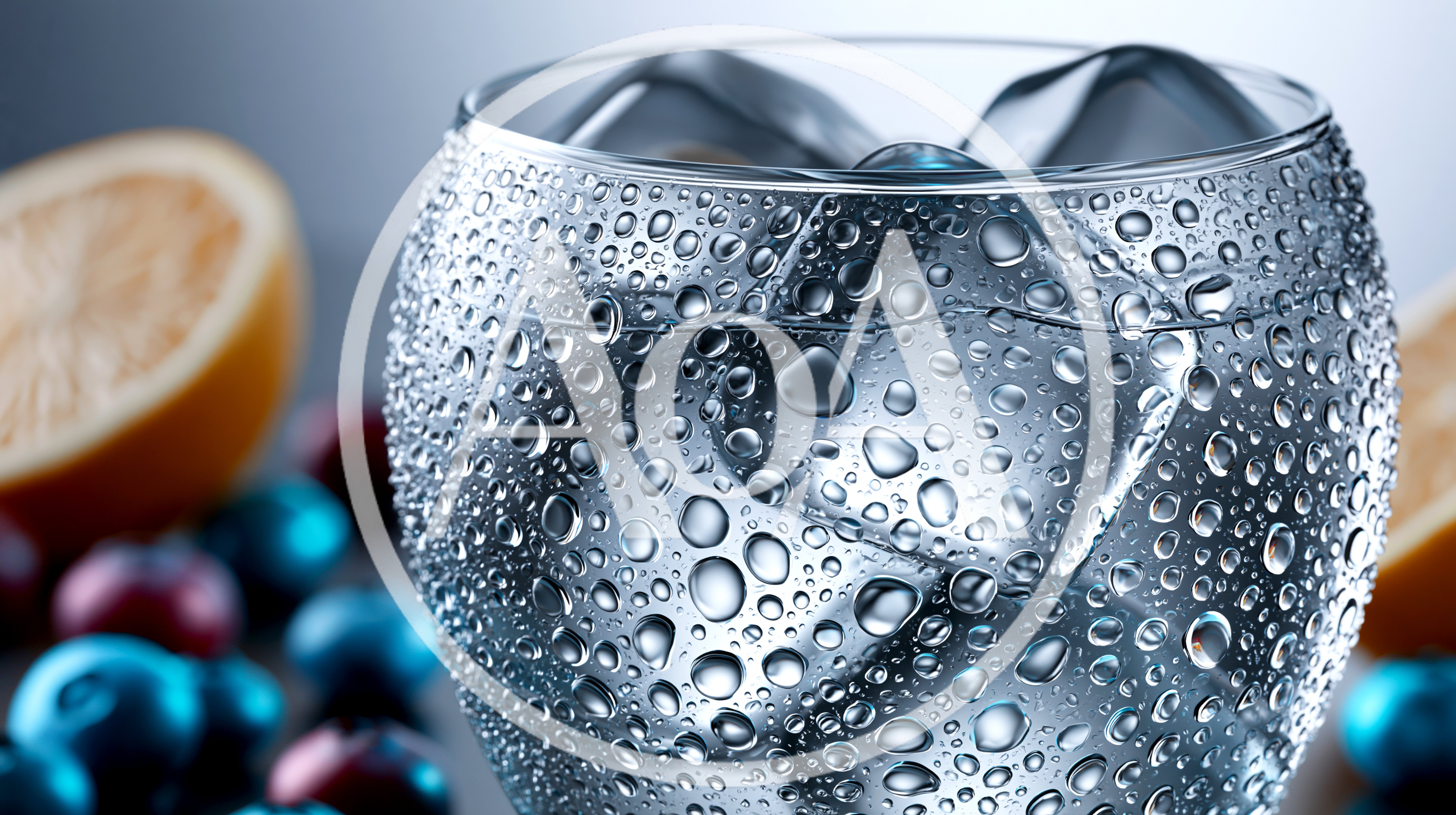 Glass Of Cold Water With Ice And Fruit