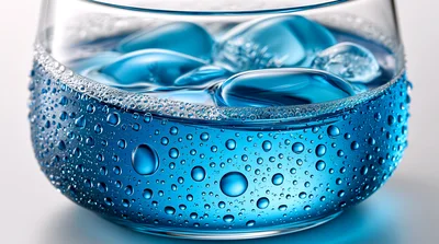 Glass Of Blue Liquid With Ice Cubes