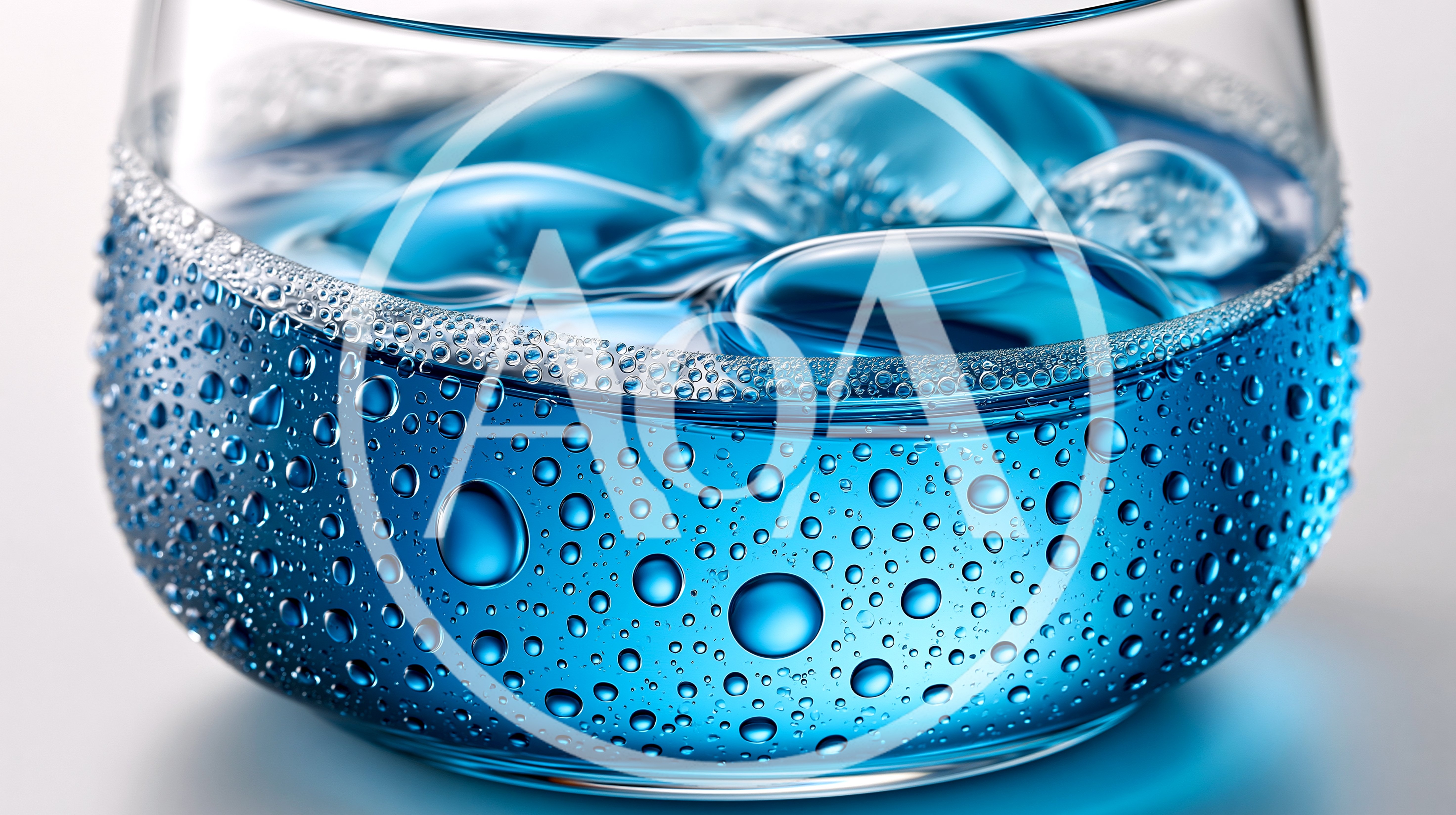 Glass Of Blue Liquid With Ice Cubes