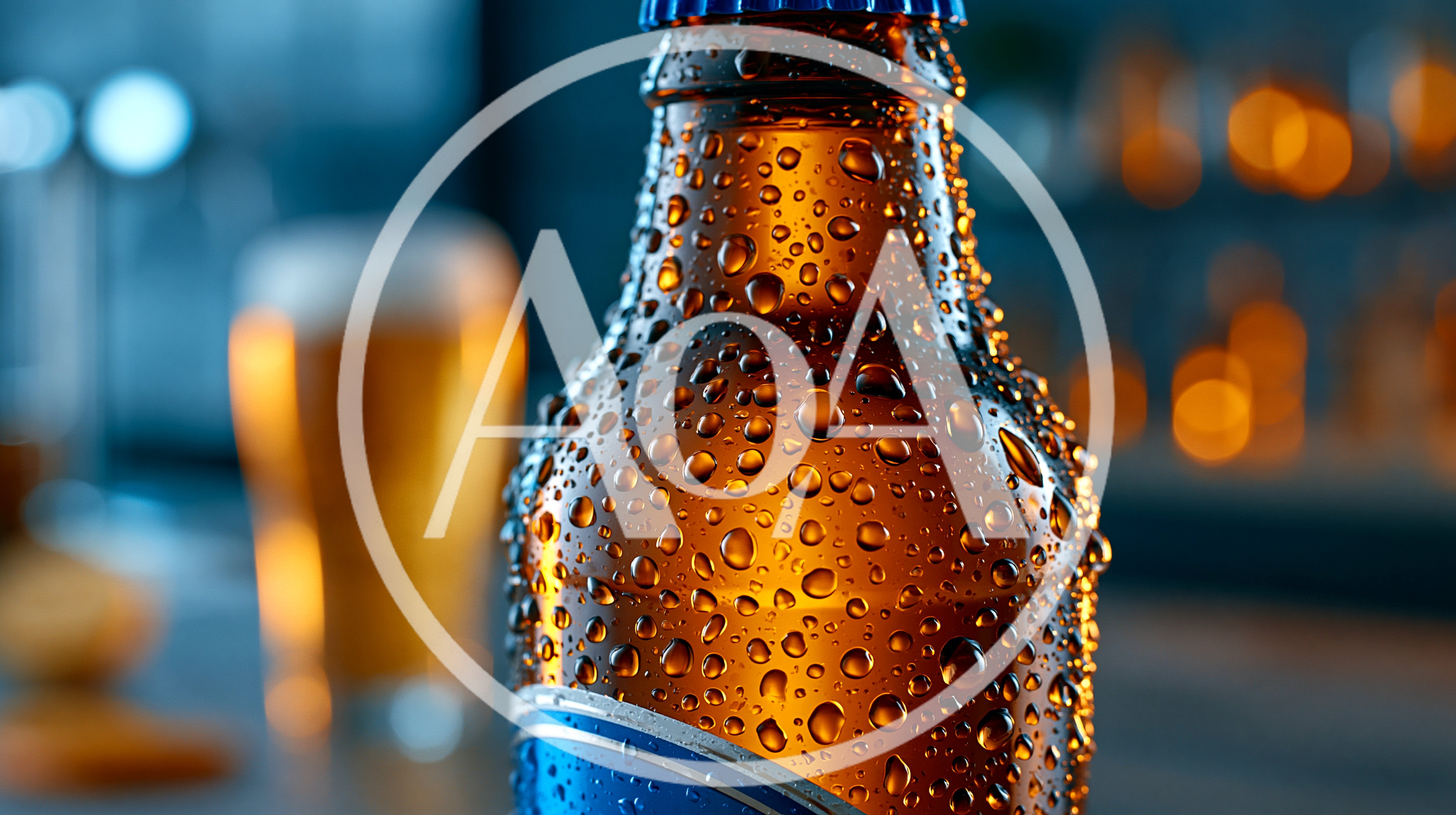 Cold Beer Bottle With Condensation In A Bar