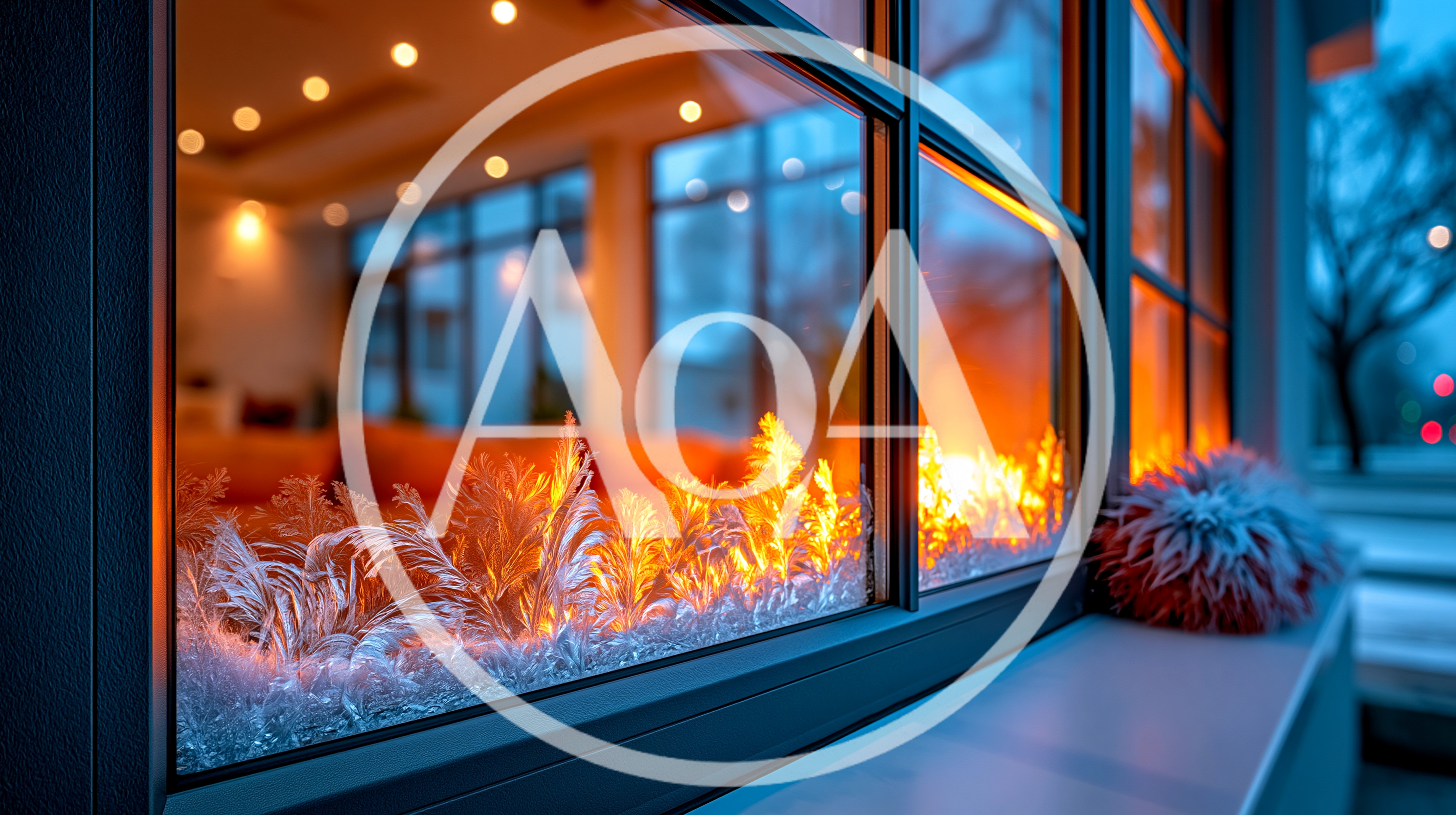 Frosty Window Pane With Warm Interior Lighting